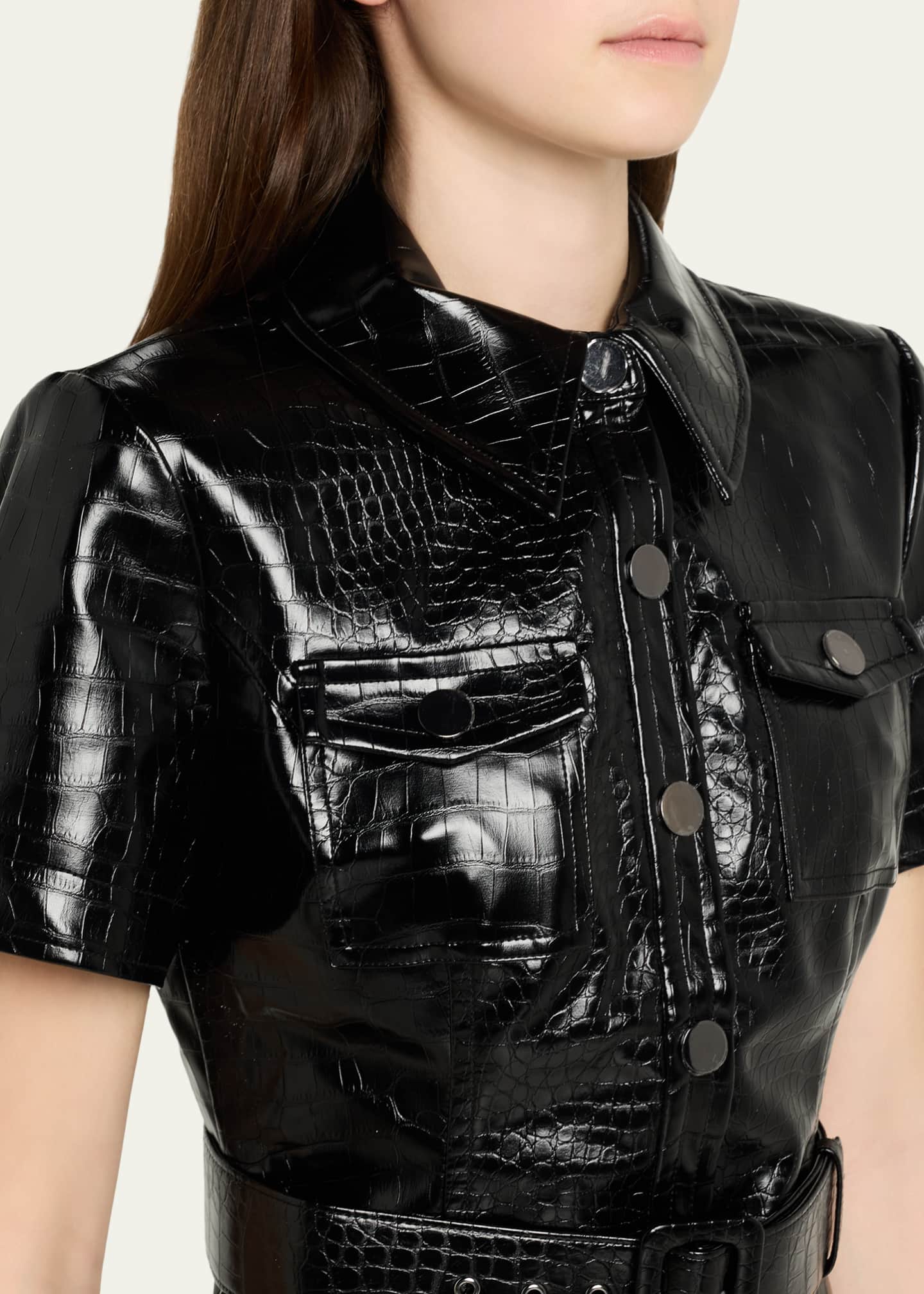 Toccin Lydia Croc-Embossed Vegan Leather Mini Shirtdress