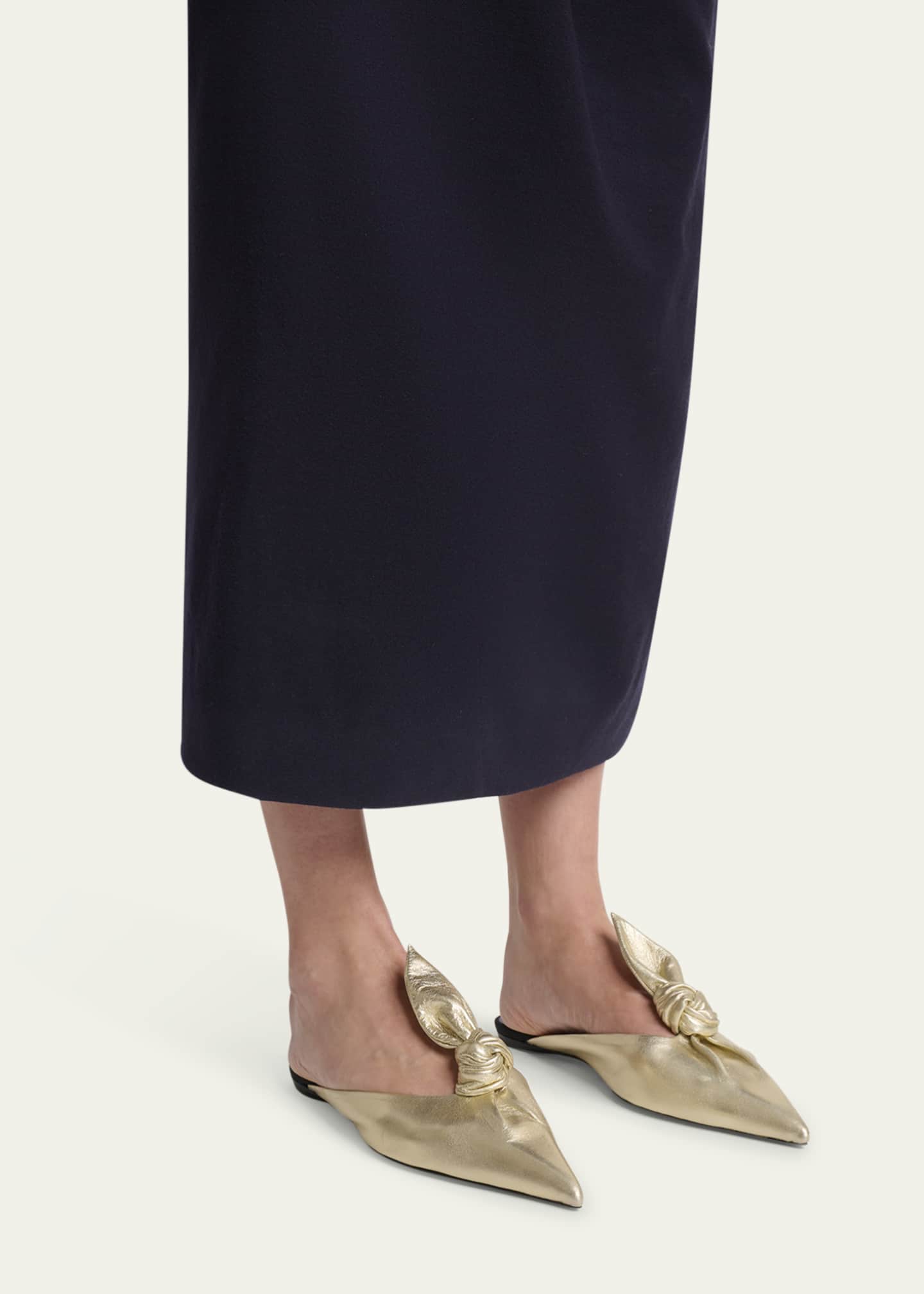 Metallic Leather Bow Flat Mules