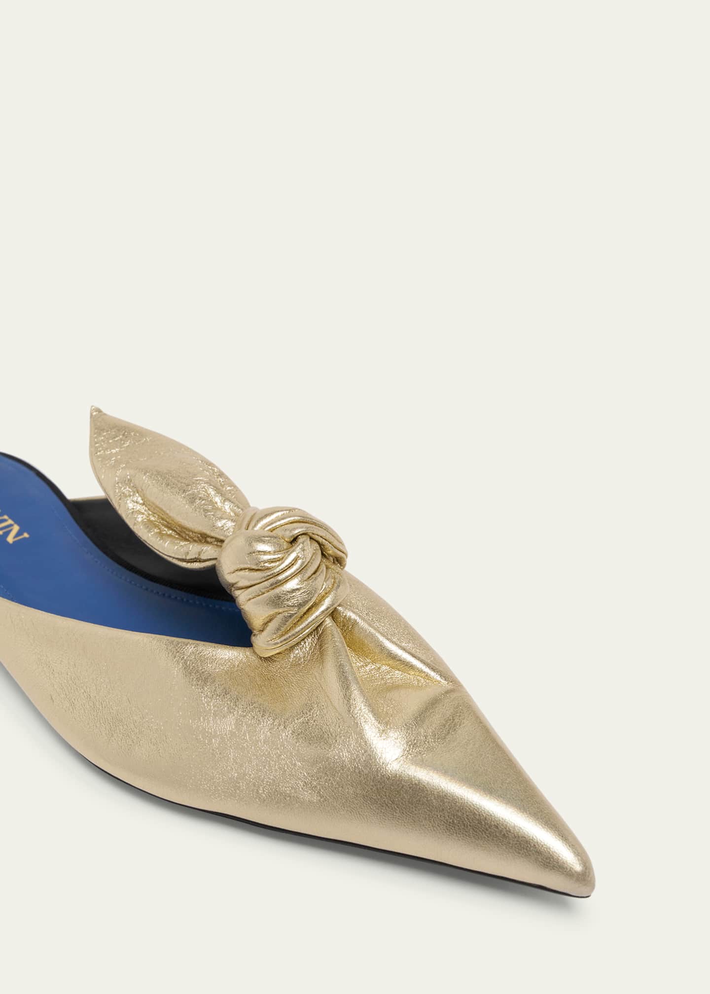Metallic Leather Bow Flat Mules