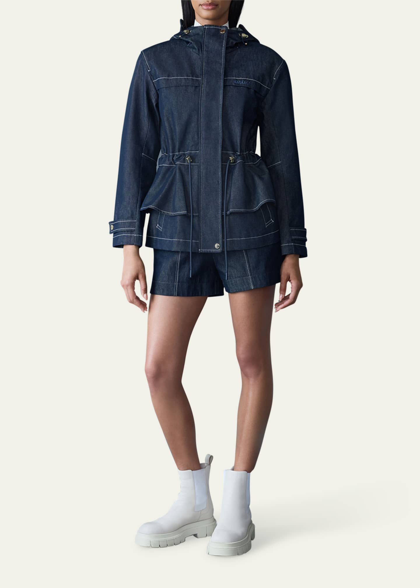 Mackage Kaori Wind-Resistant Twill Peplum Jacket with Hood Image 2 of 5