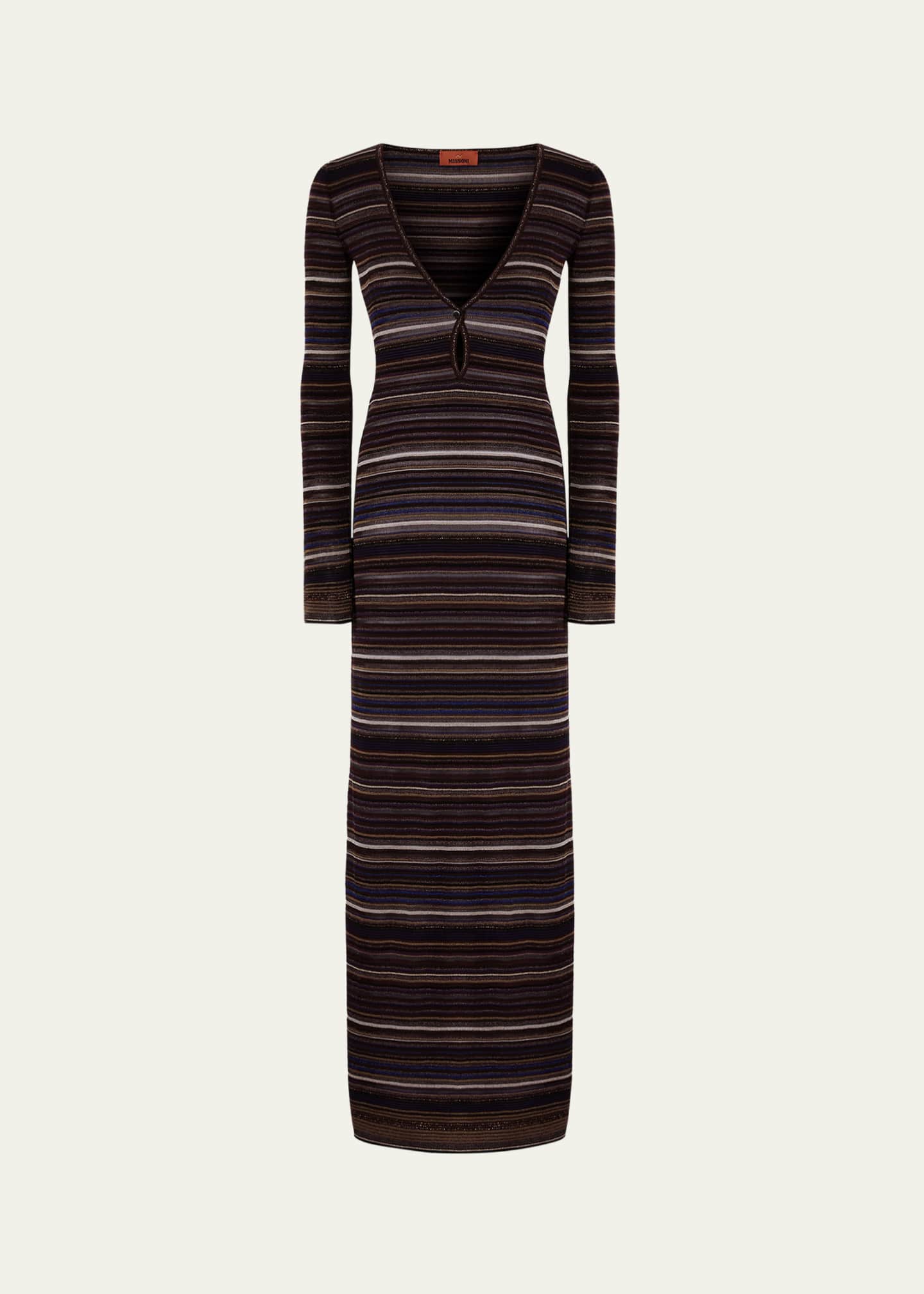 Missoni Metallic Striped Long-Sleeve Maxi Dress