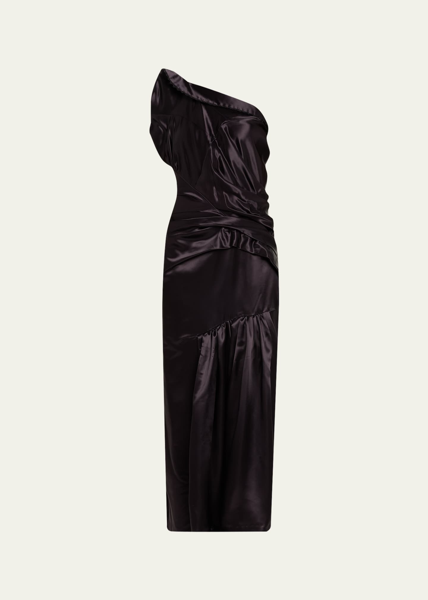 dries van noten one shoulder dress Dries Van Noten Blue & Burgundy Graphic Midi Dress