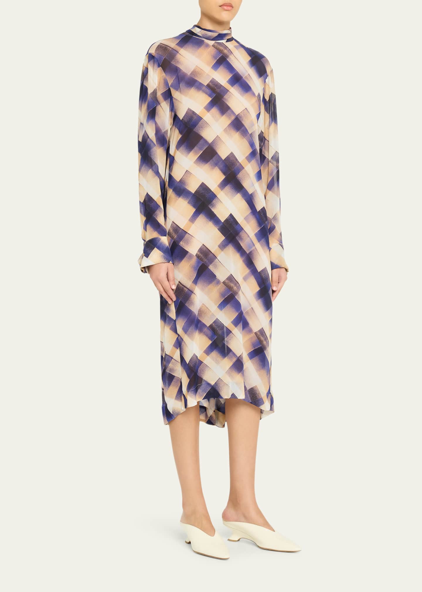 Dries Van Noten Doddy Scarf-Neck Check-Print Midi Dress - Bergdorf