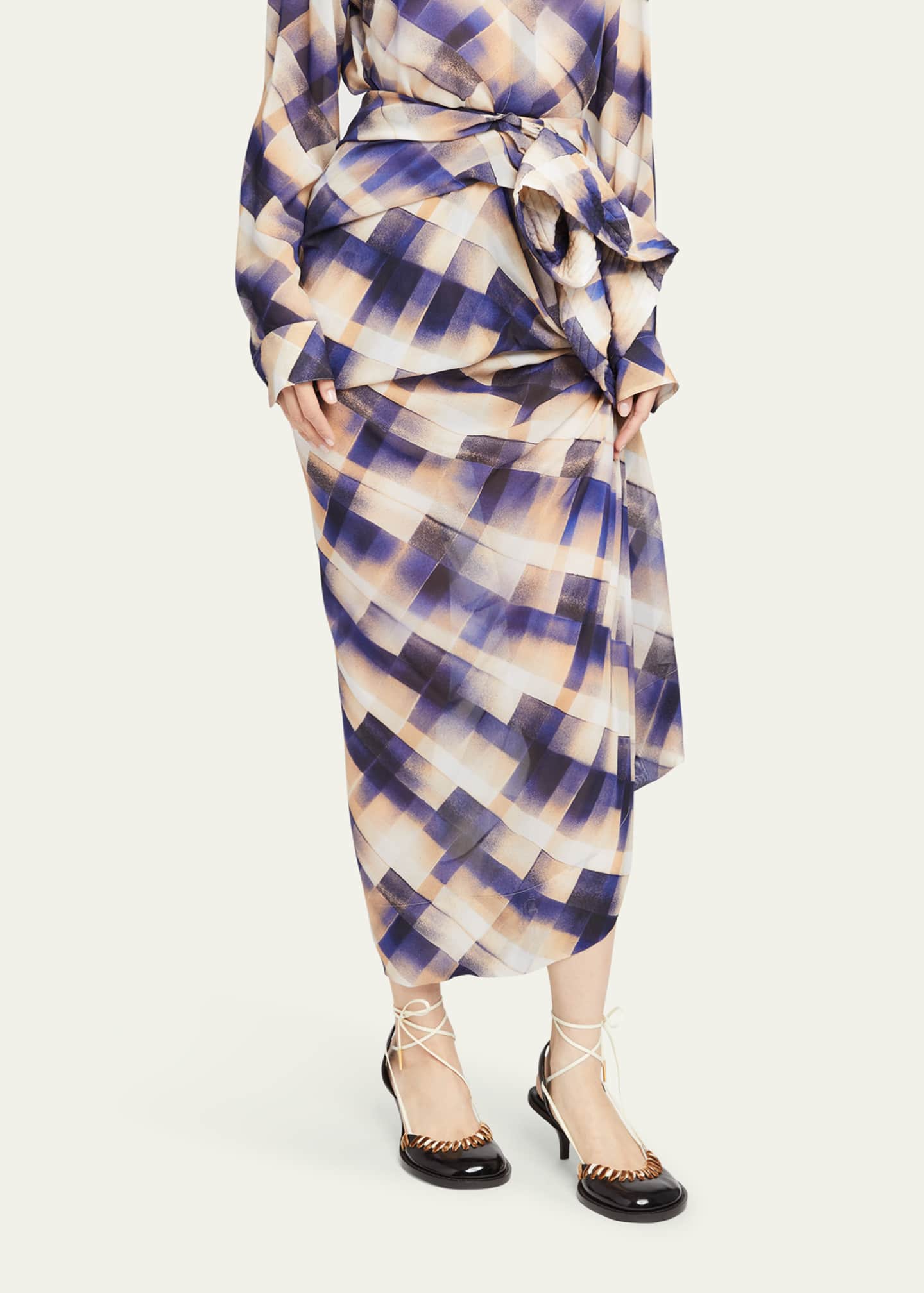 Dries Van Noten Solla Geometric Check Draped Skirt - Bergdorf Goodman