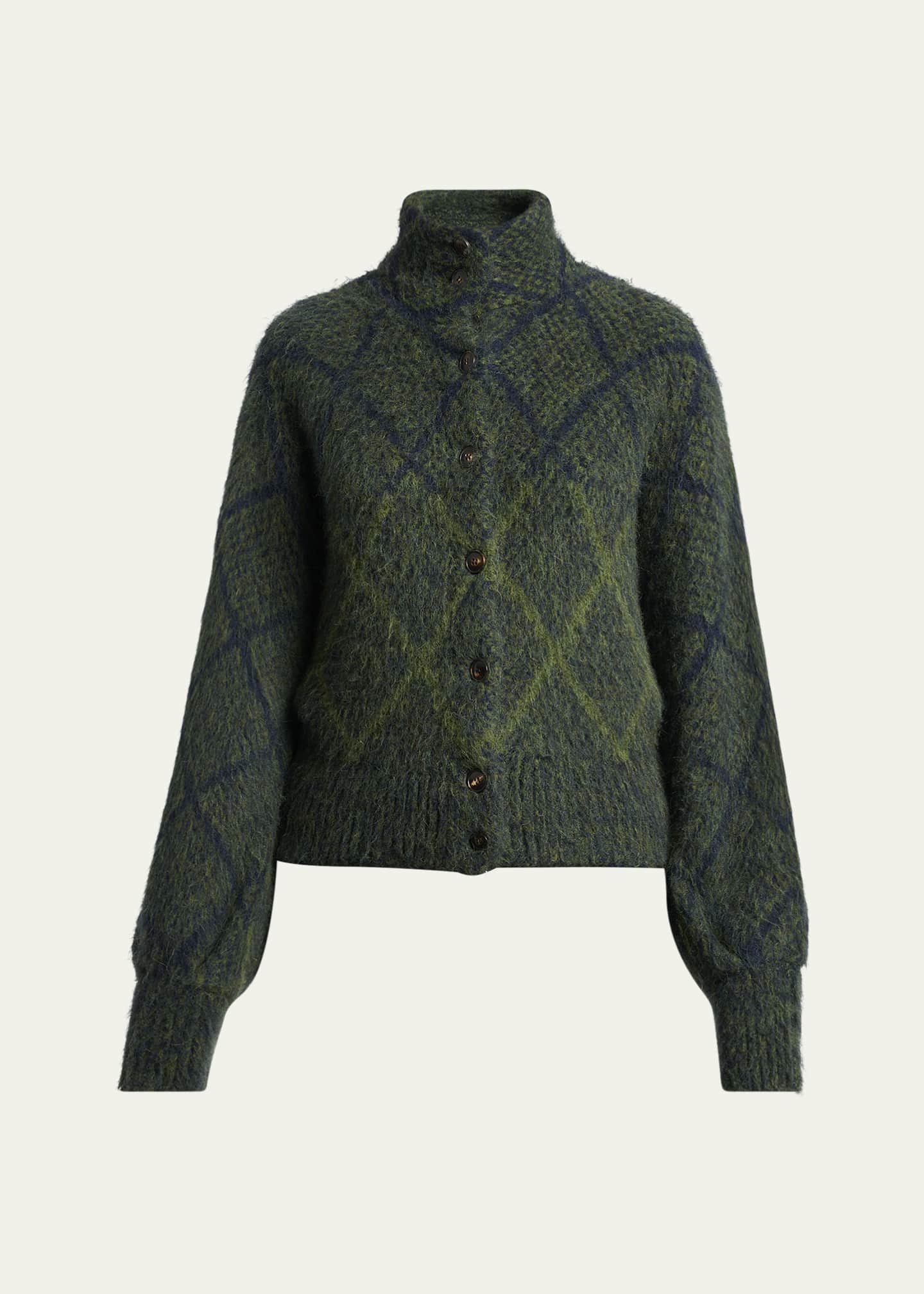 Dries Van Noten Diamond Knit Turtleneck Cardigan - Bergdorf Goodman