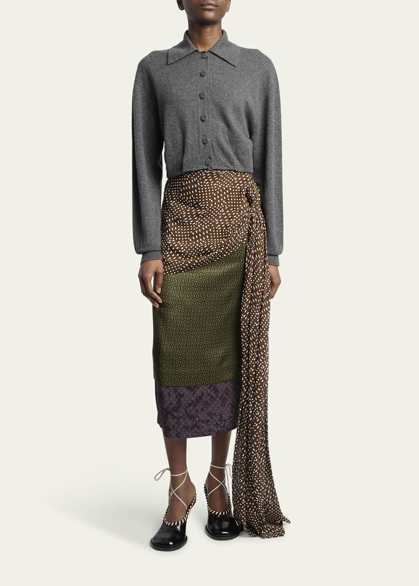 Draped Layered Satin Midi Skirt