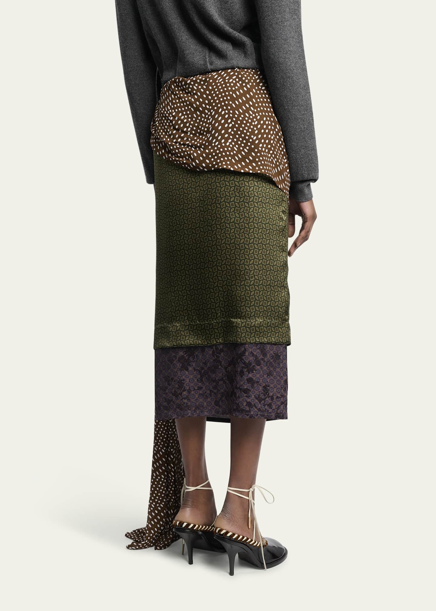 Draped Layered Satin Midi Skirt