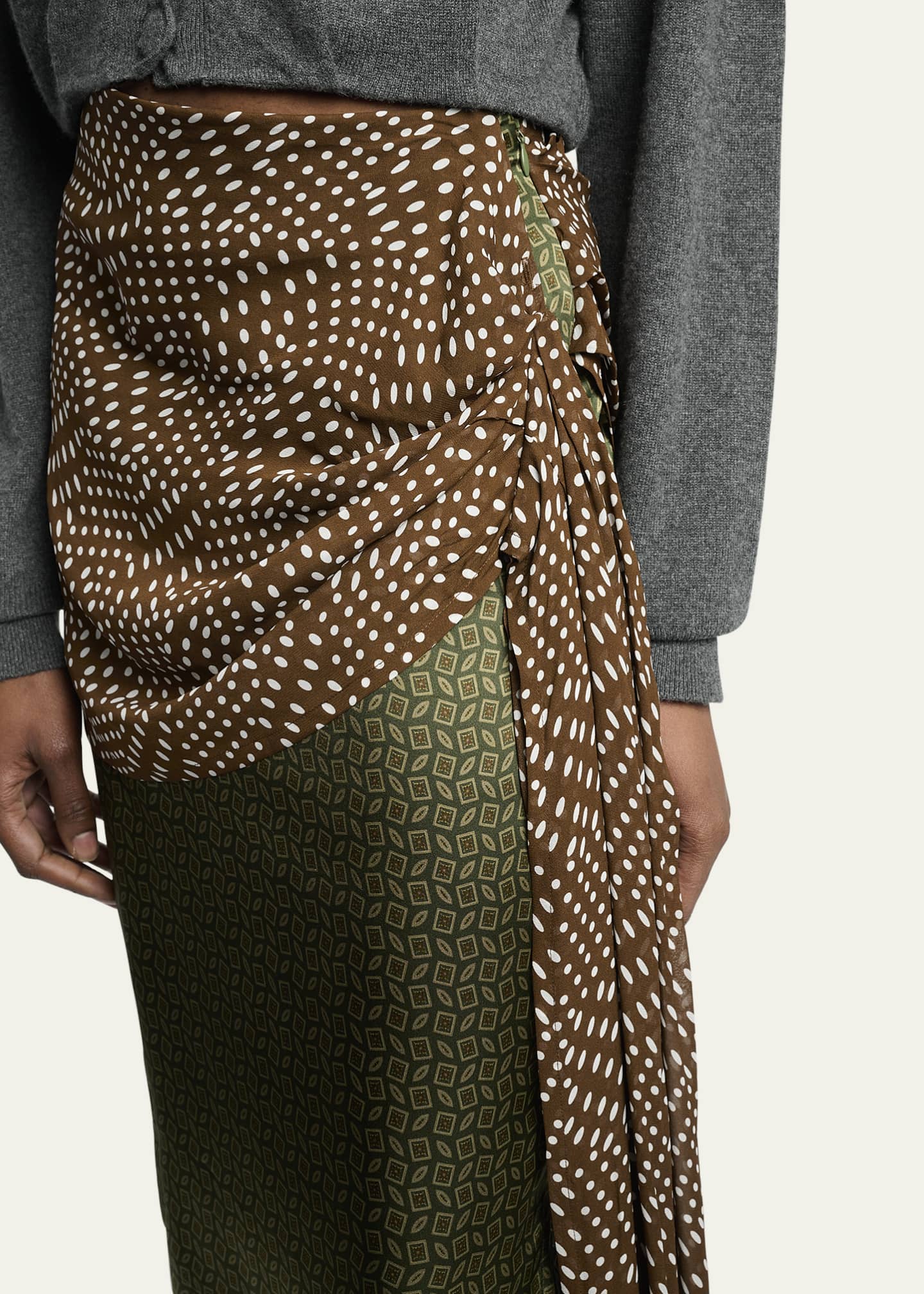 Draped Layered Satin Midi Skirt