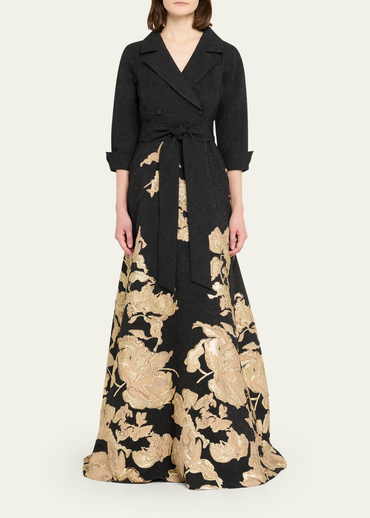 Rickie Freeman for Teri Jon Metallic Floral Jacquard Shirt Gown ...
