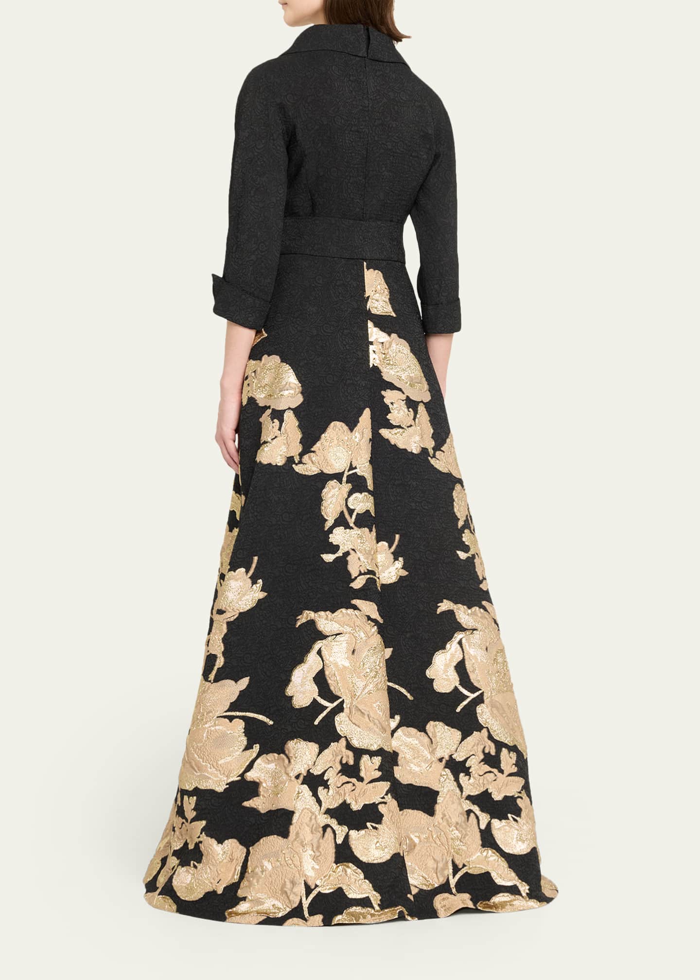rickie freeman evening dresses Teri Jon Emerald Jacquard Shirtdress Blush Gown with Print Size 16 main image 1