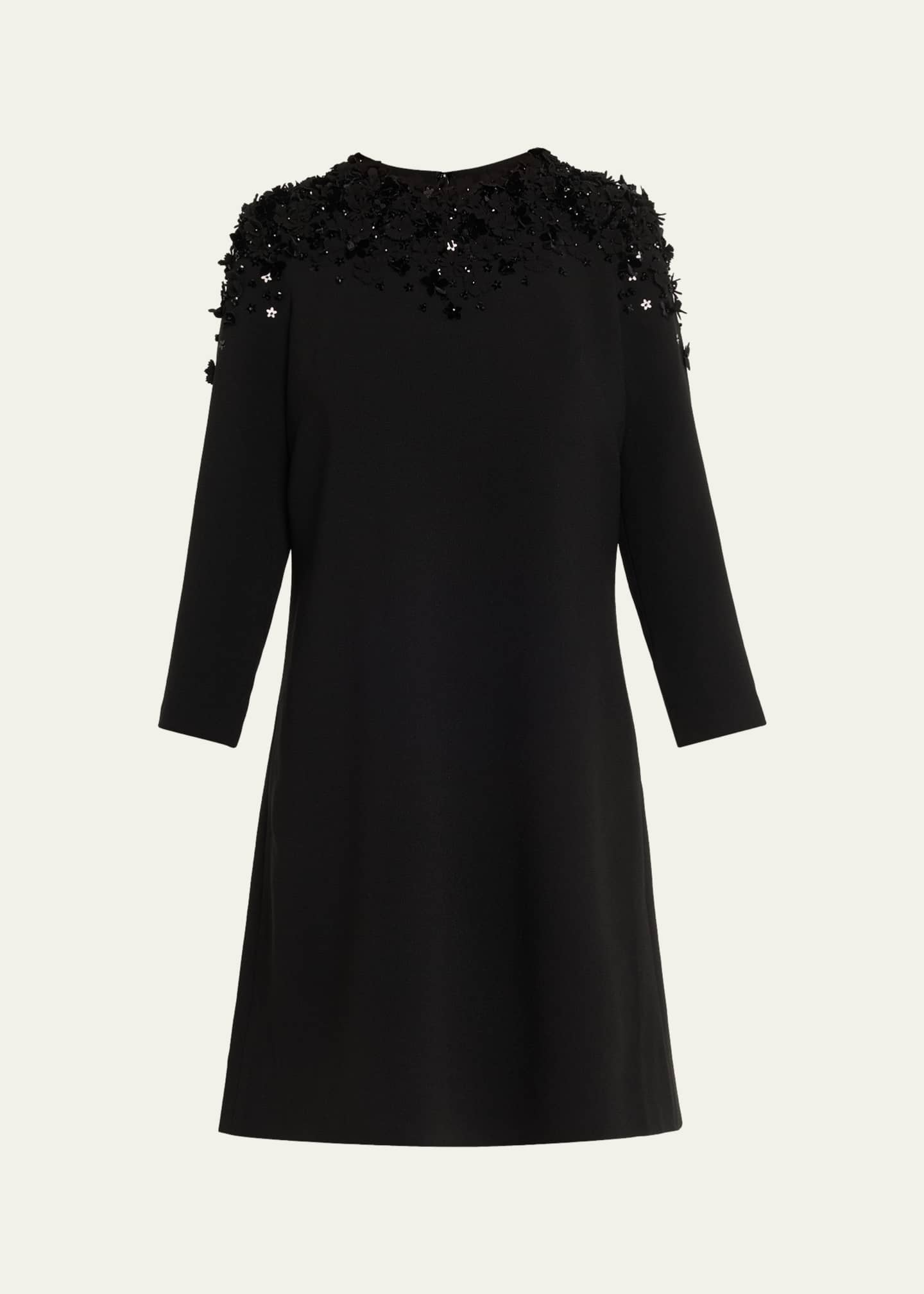 Rickie Freeman For Teri Jon A-Line Crepe Dress With Floral Applique - Black