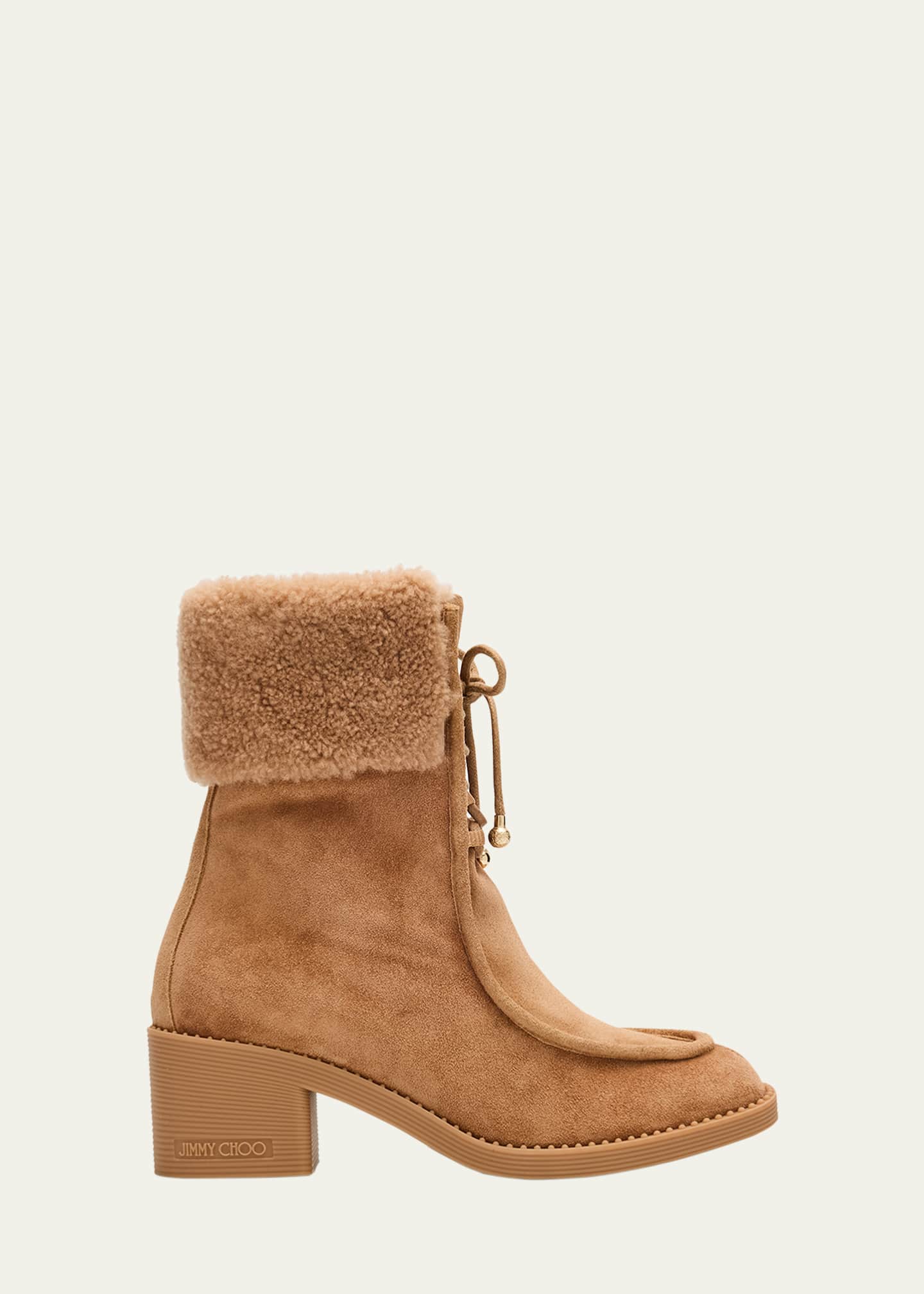 Jimmy Choo Hali 60 Suede Shearling-Collar Ankle Booties - Bergdorf