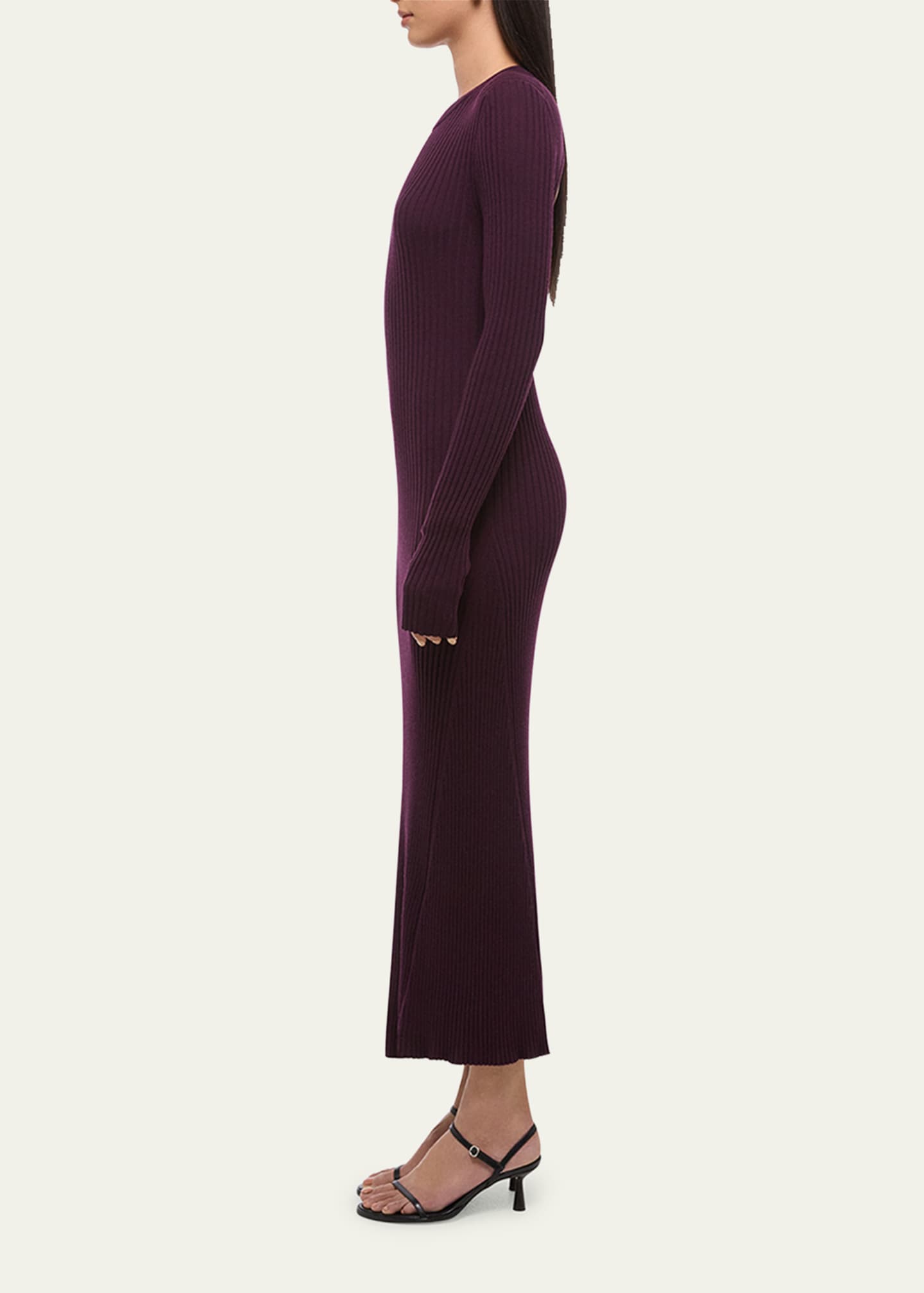Helmut Lang Open-Back Ribbed Wool Dress - Eggplant - H02