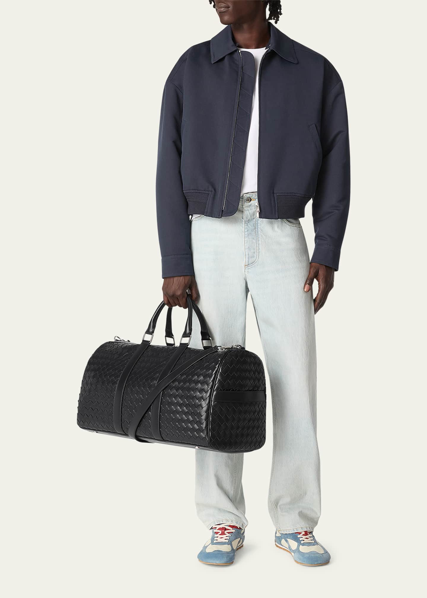 MEDIUM INTRECCIATO 50 CABIN DUFFLE IN BLACK WHITE CALFSKIN