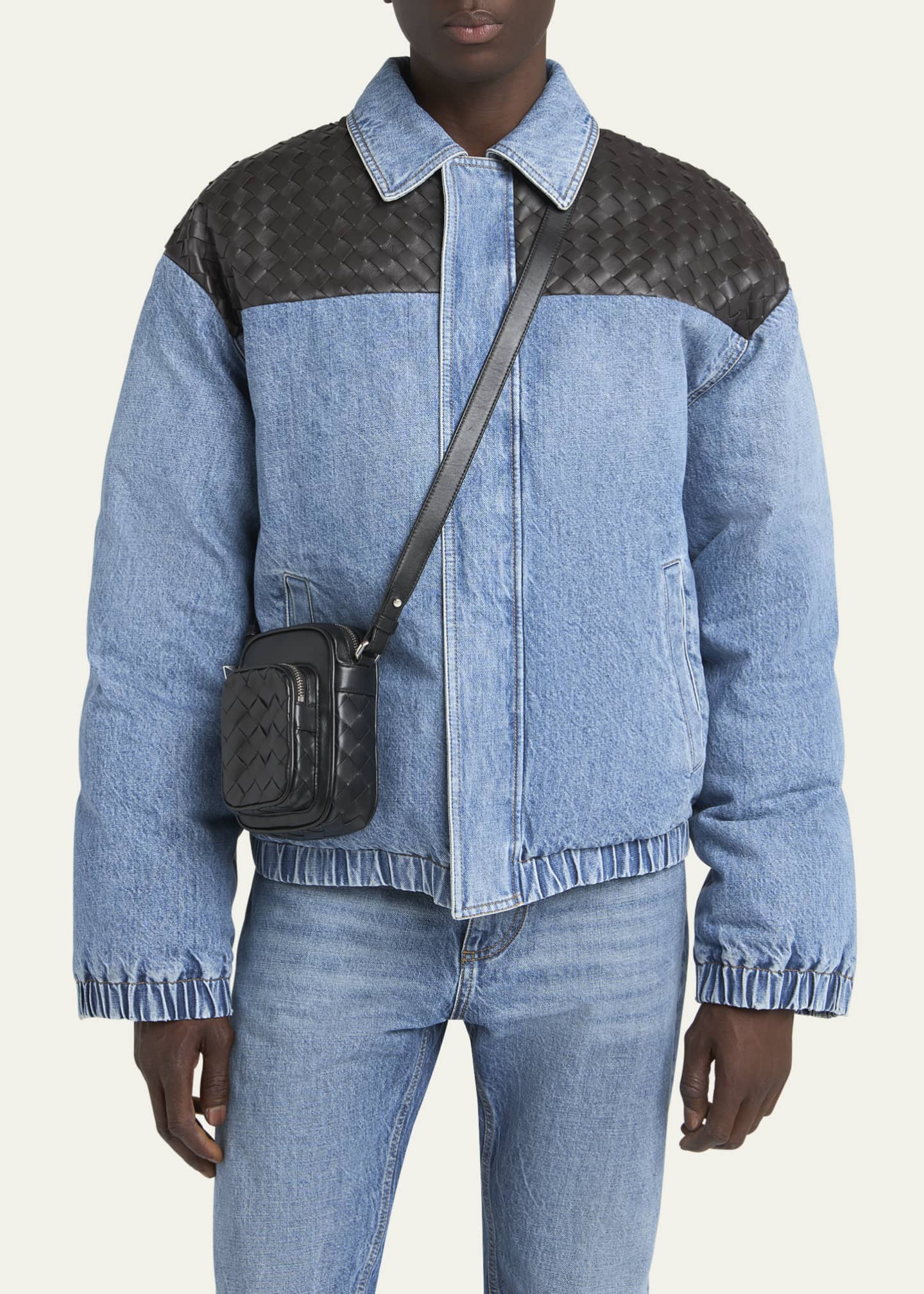 Bottega Veneta Men's Intrecciato Leather Vertical Crossbody Bag