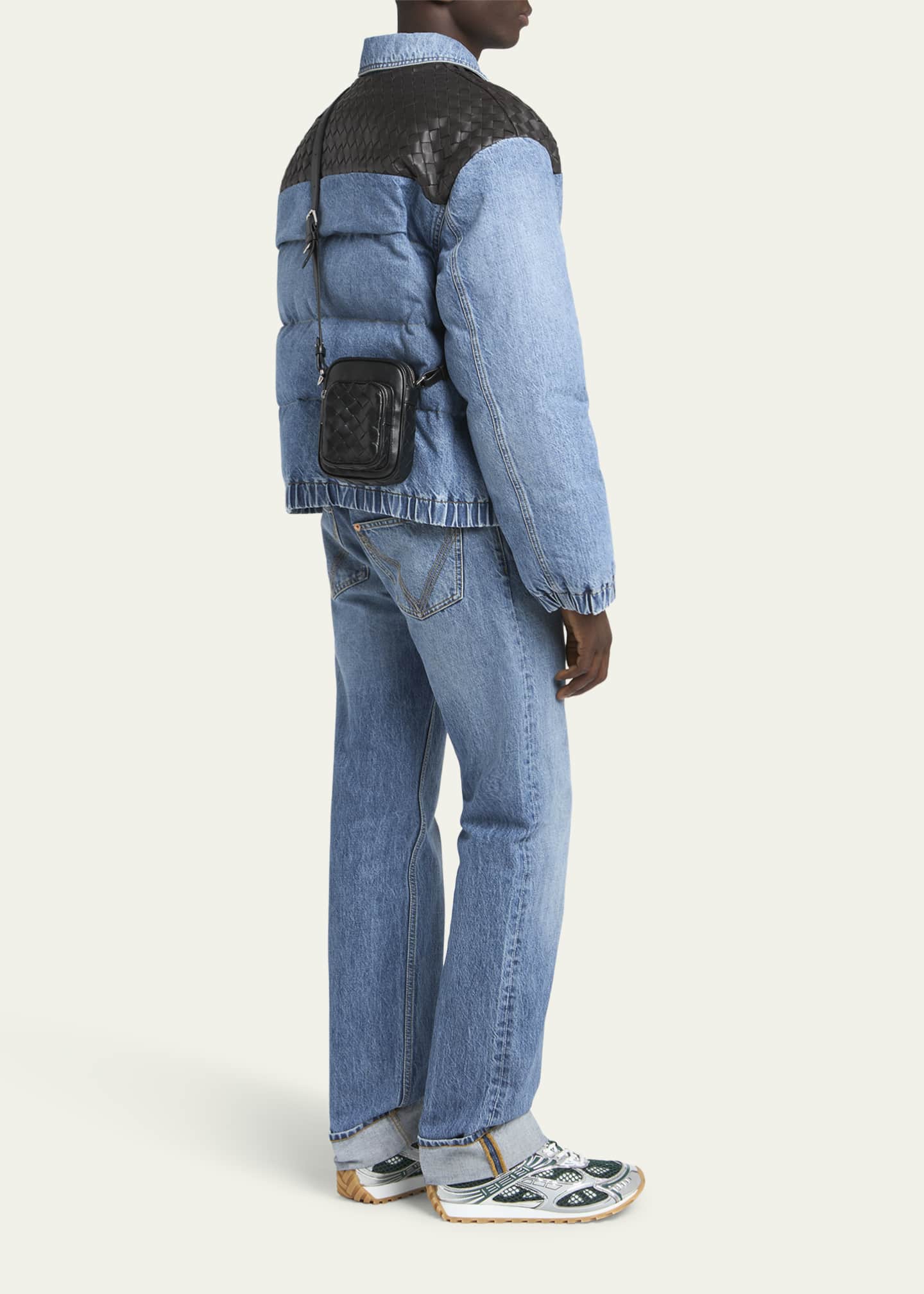 Bottega Veneta Men's Intrecciato Leather Vertical Crossbody Bag