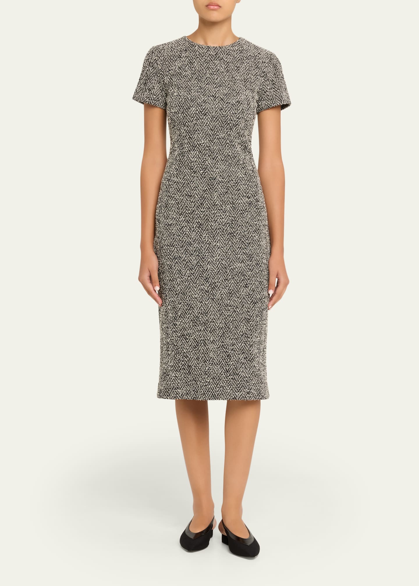 Boucle Jersey Short-Sleeve Midi Dress