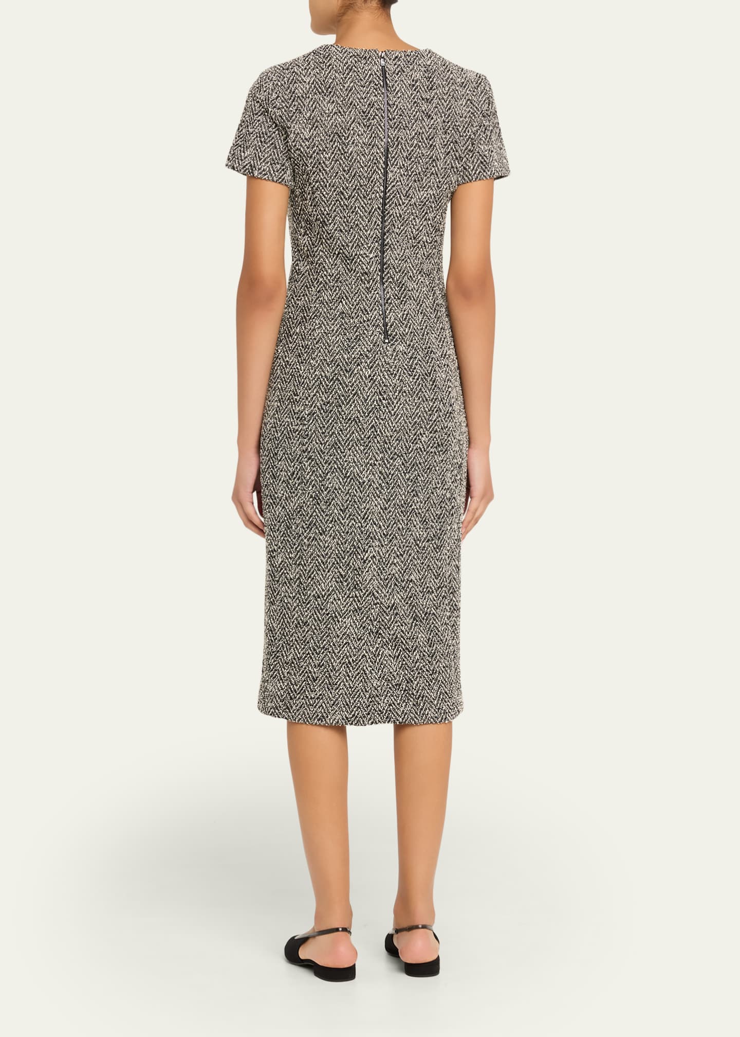 Boucle Jersey Short-Sleeve Midi Dress