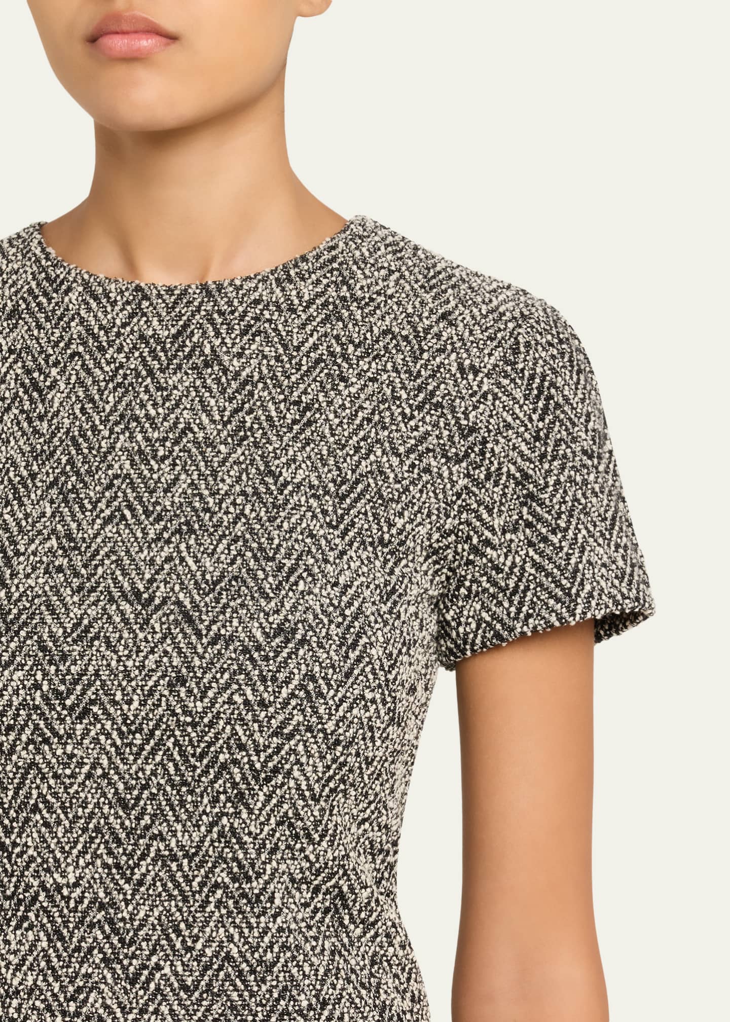 Boucle Jersey Short-Sleeve Midi Dress