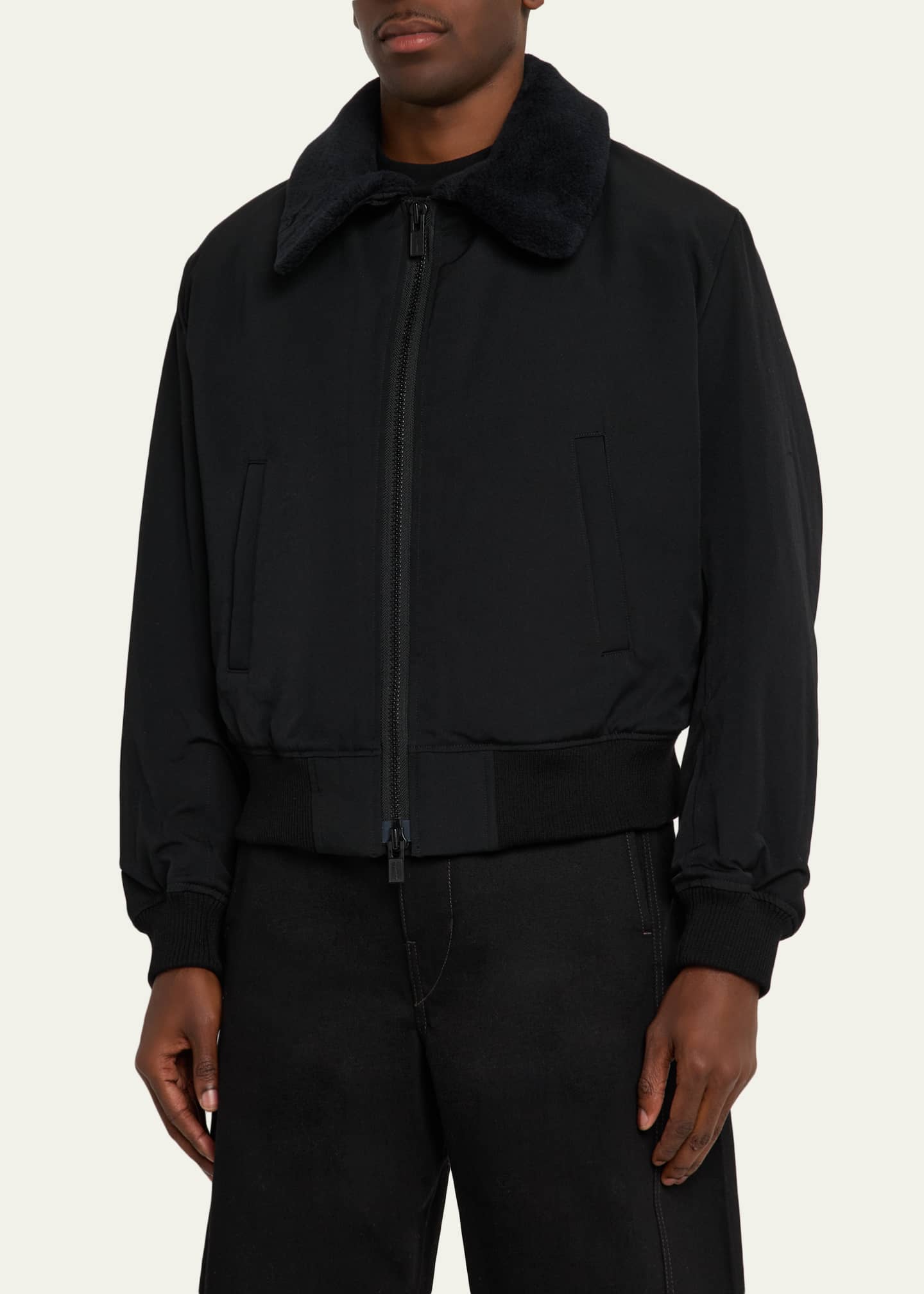 Yohji Yamamoto Men's Wool Gabardine Flight Jacket with Removable
