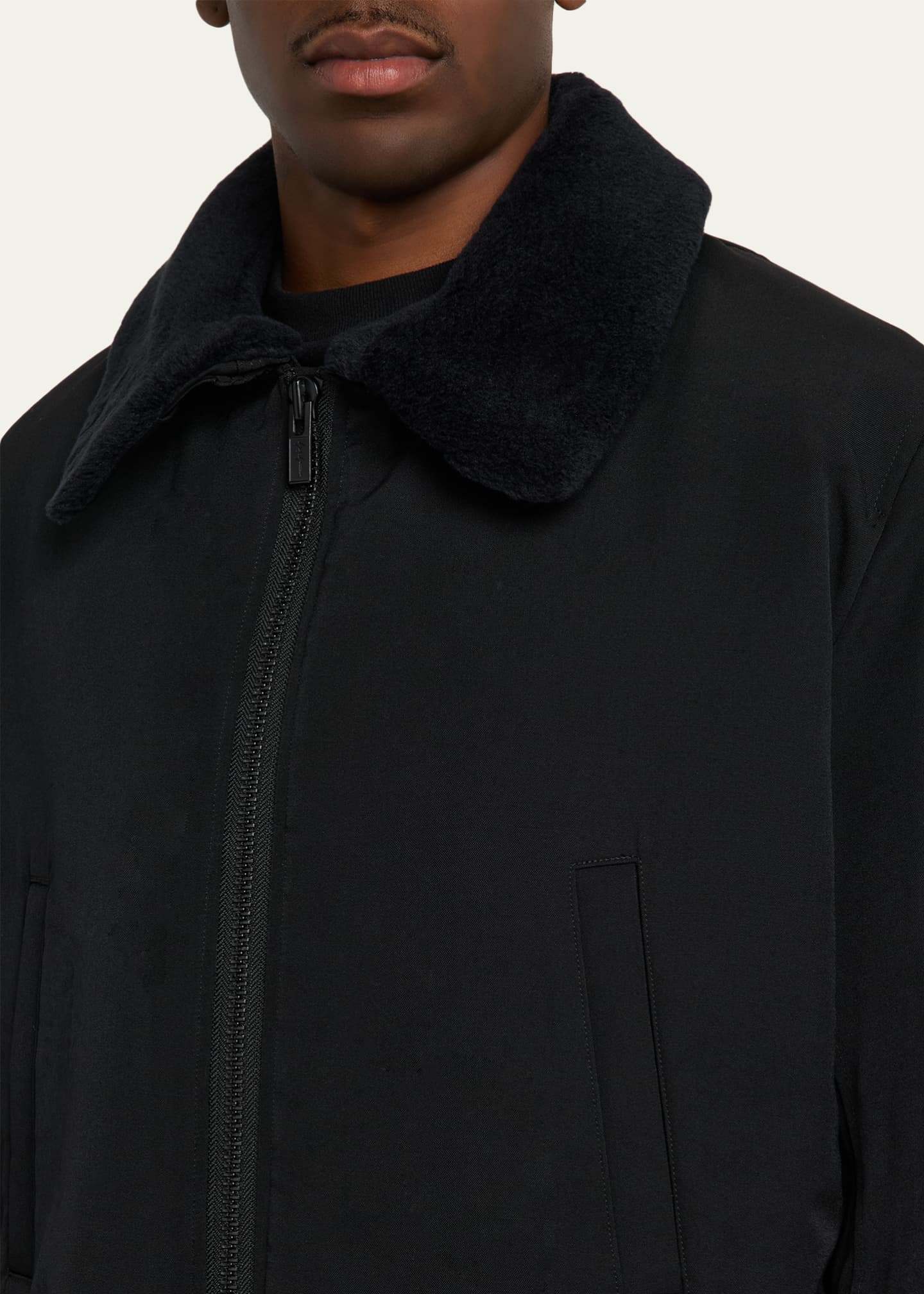 Yohji Yamamoto Men's Wool Gabardine Flight Jacket with Removable
