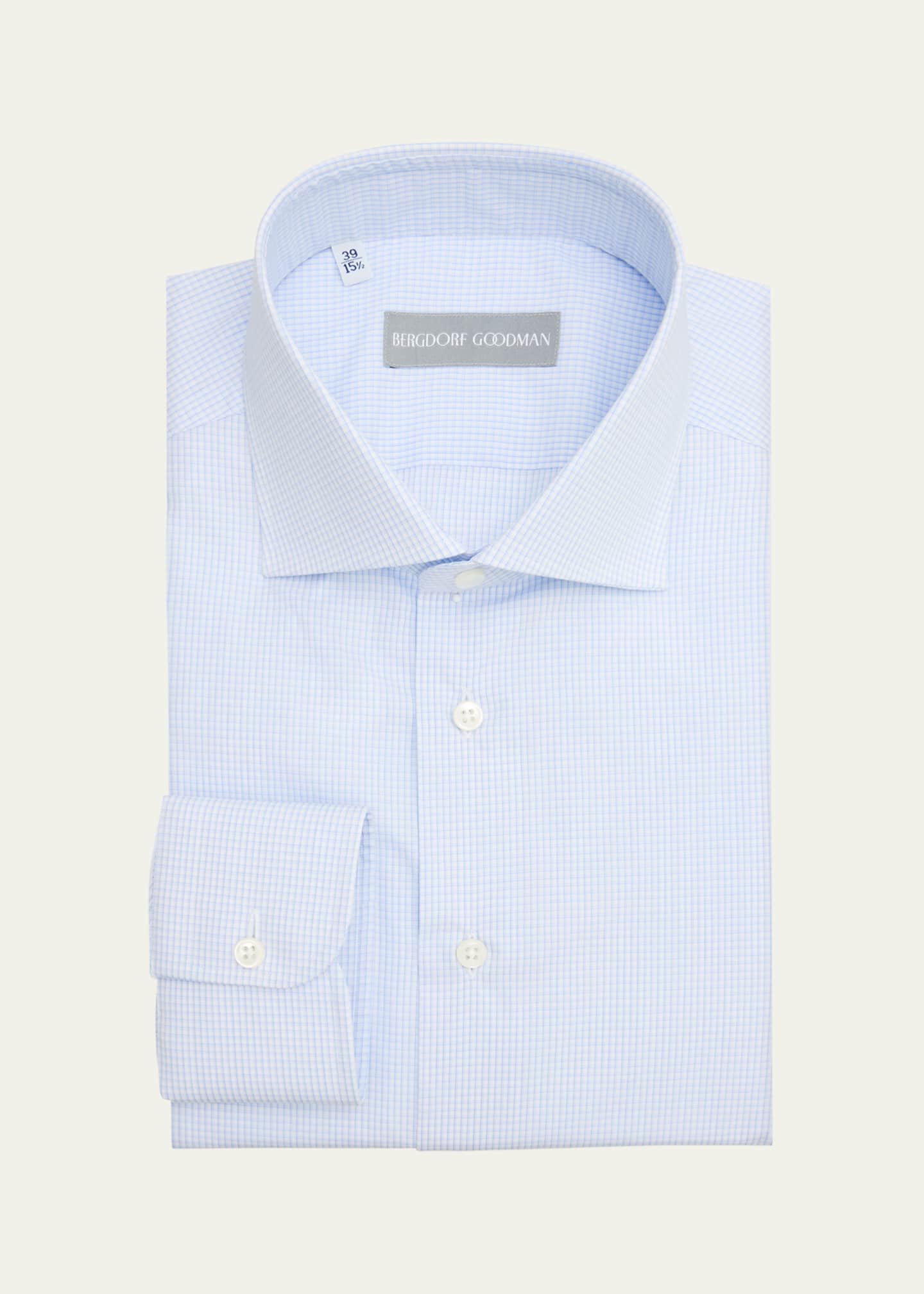 Bergdorf Goodman Men's Cotton Micro-Check Spread Collar Dress Shirt Image 1 of 2