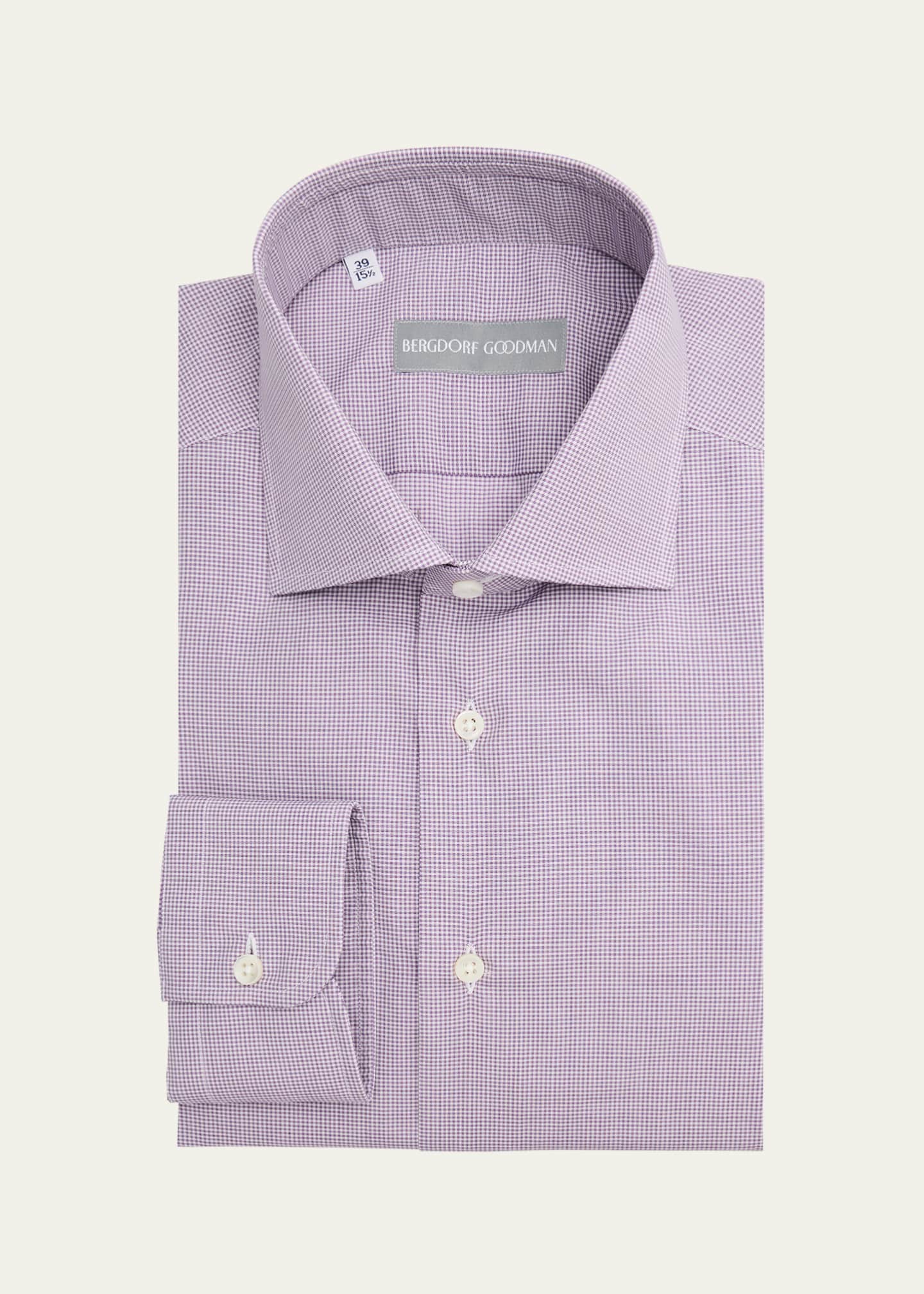Bergdorf Goodman Men's Cotton Micro-Check Spread Collar Dress Shirt Image 1 of 2