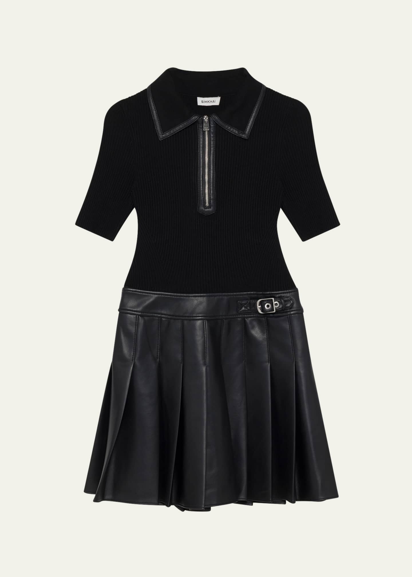 SIMKHAI Linnie Pleated Combo Mini Dress Image 1 of 5