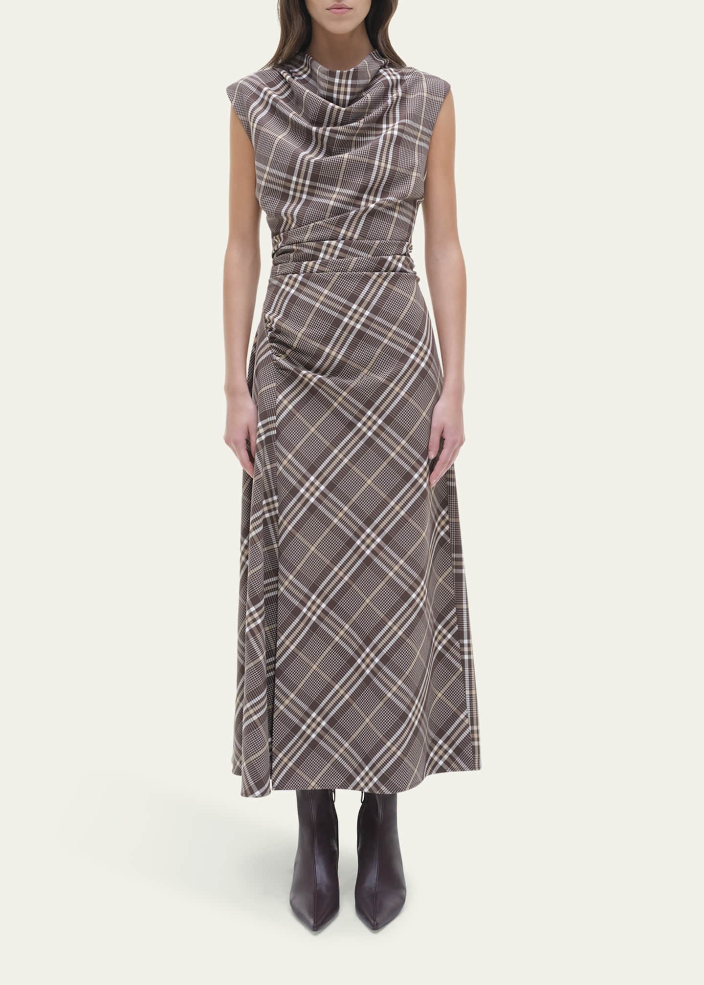 SIMKHAI Burke Draped Plaid Midi Dress - Bergdorf Goodman