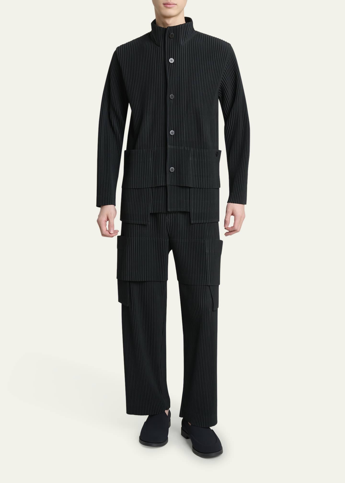 Homme Plisse Issey Miyake Men's Multi-Pocket Pleated Button-Down Shirt Image 2 of 5
