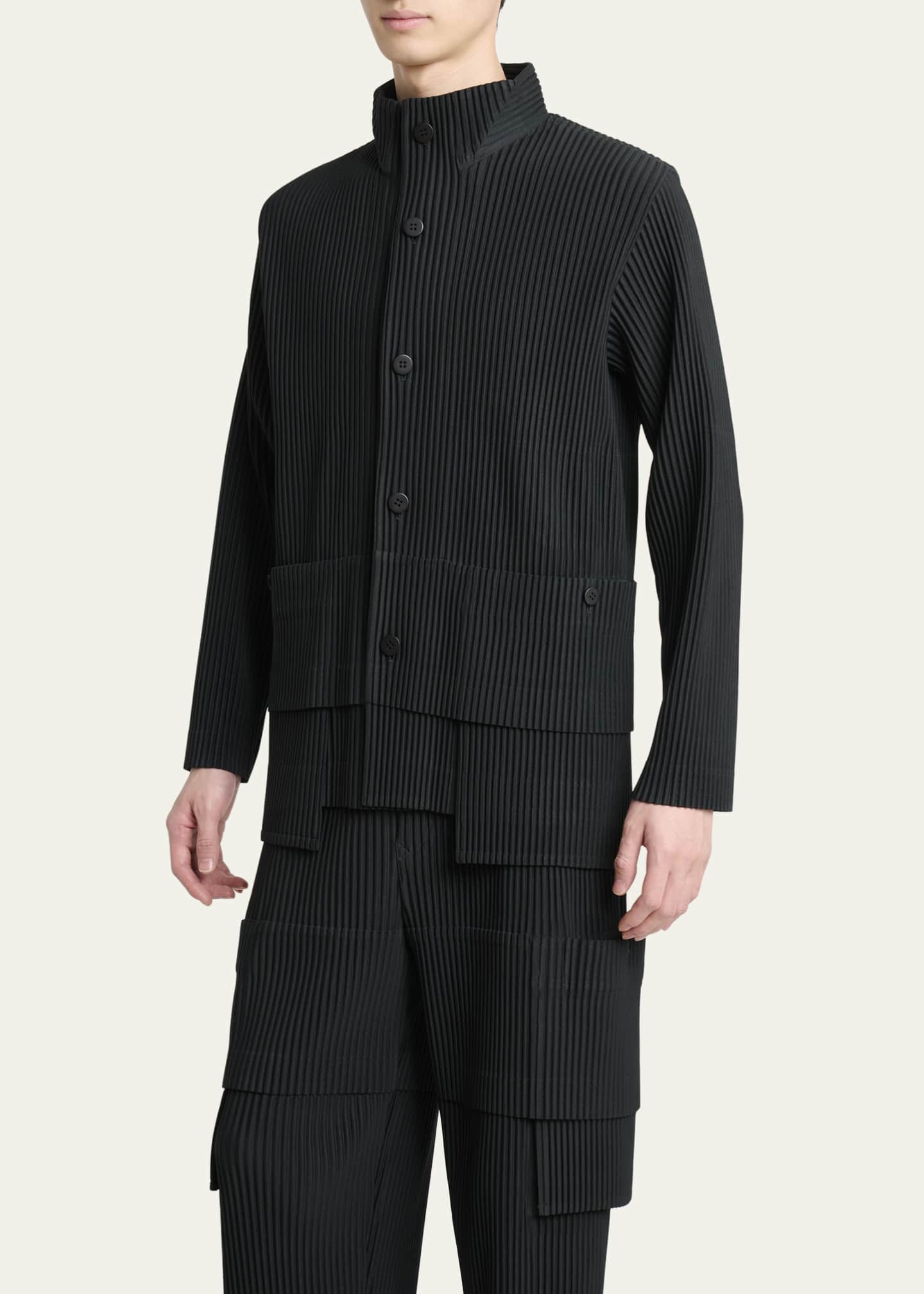 Homme Plisse Issey Miyake Men's Multi-Pocket Pleated Button-Down Shirt Image 4 of 5