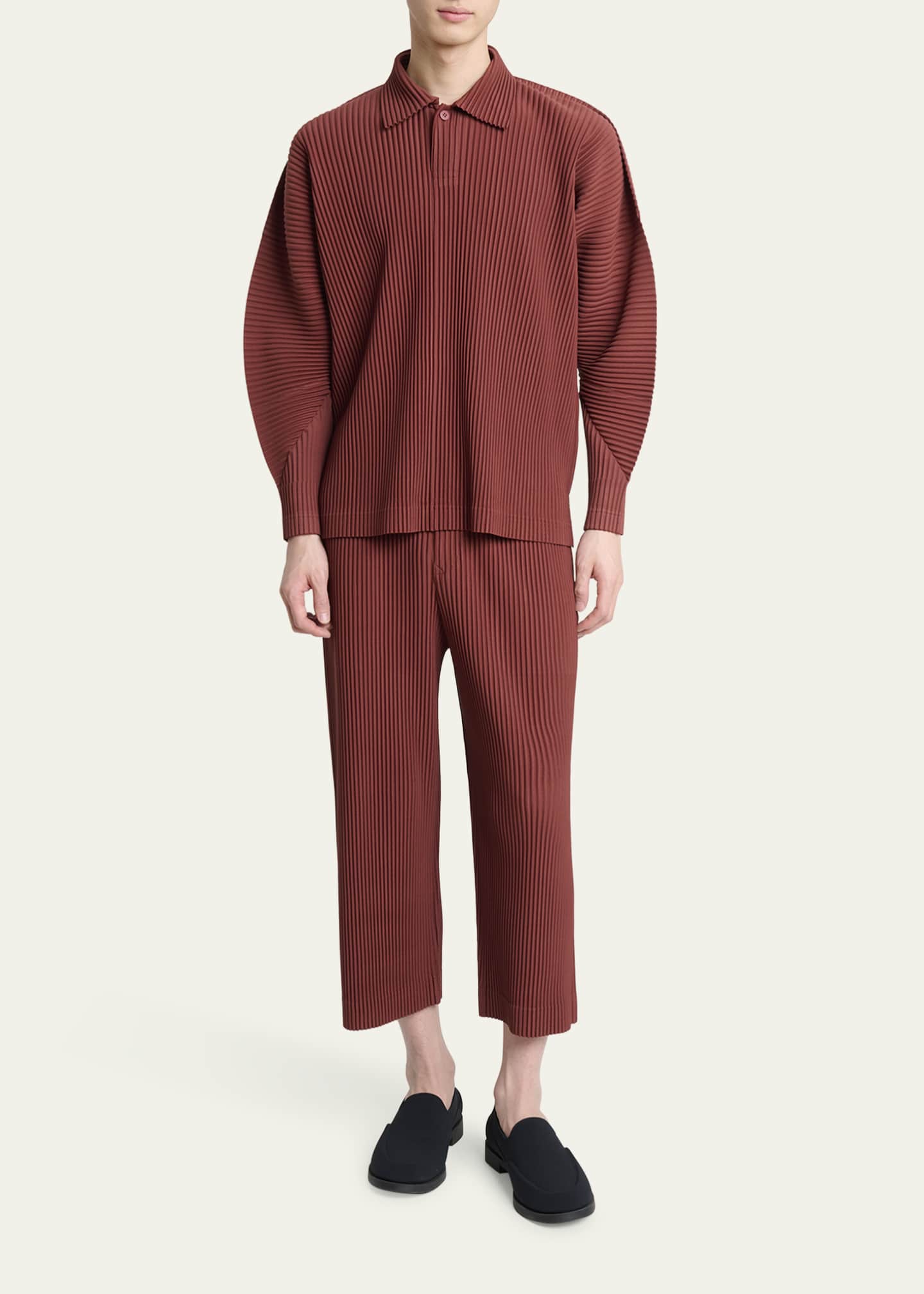 Homme Plisse Issey Miyake Men's Pleated Long-Sleeve Polo Shirt