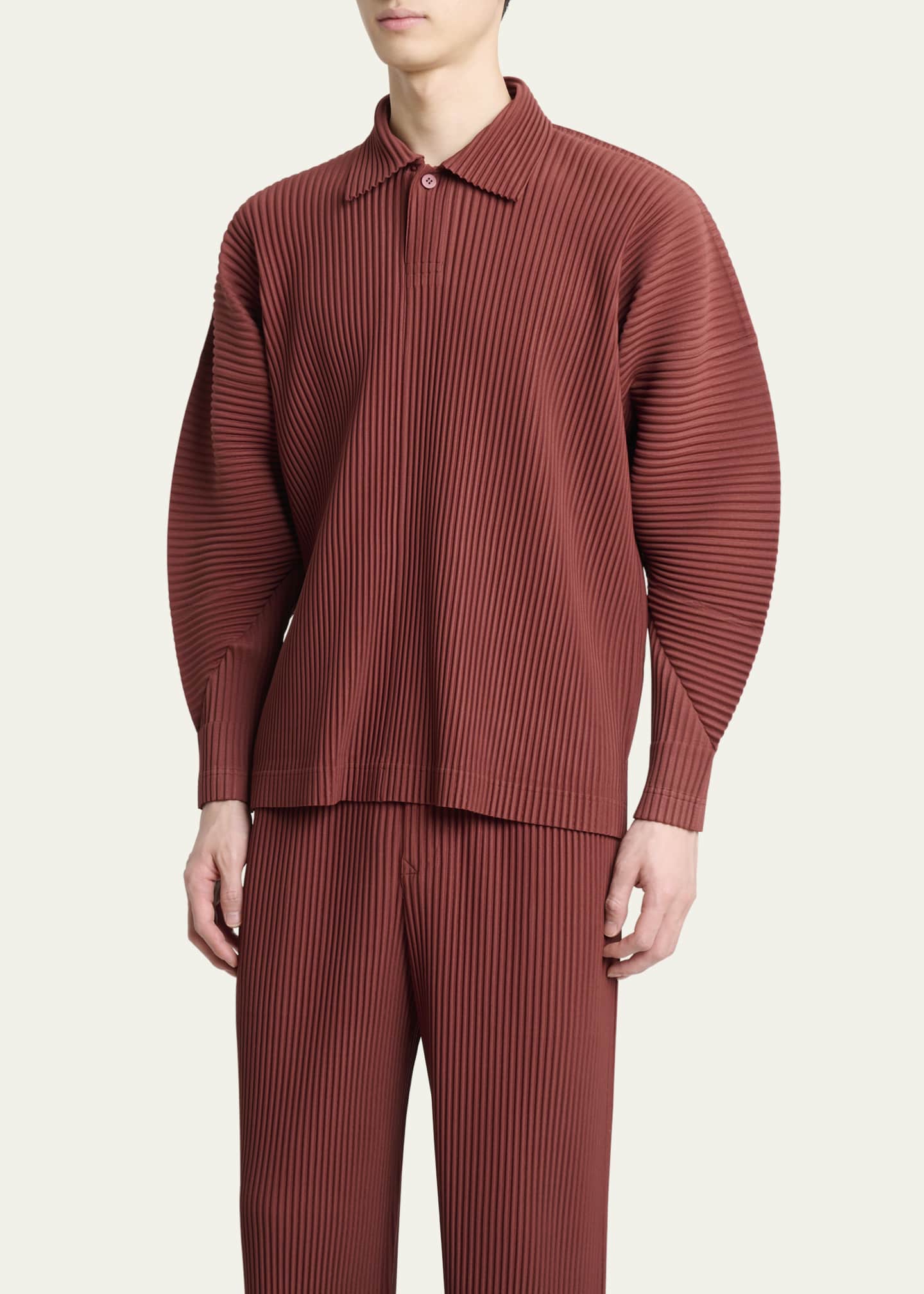 Homme Plisse Issey Miyake Men's Pleated Long-Sleeve Polo Shirt