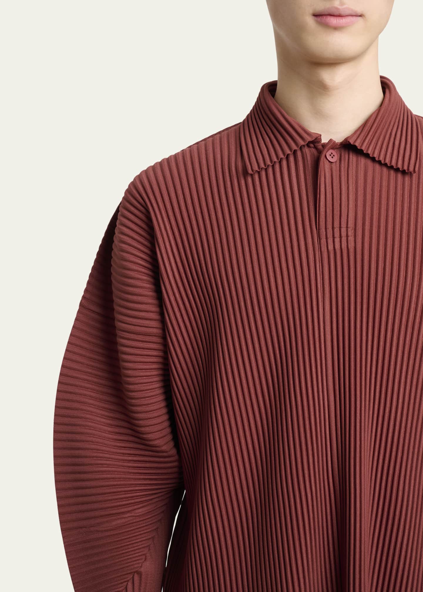 Homme Plisse Issey Miyake Men's Pleated Long-Sleeve Polo Shirt