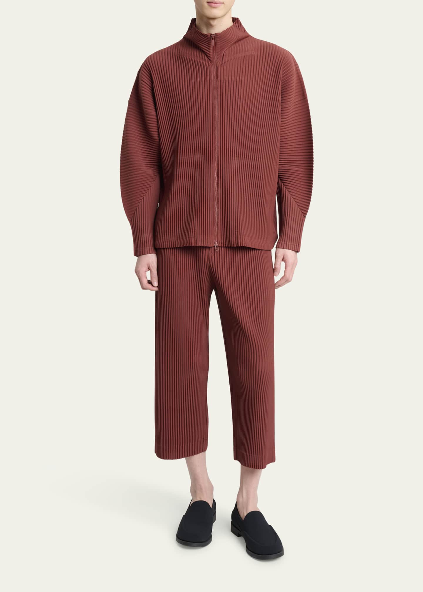 Homme Plisse Issey Miyake Men's Cropped Brown Pleated Trousers