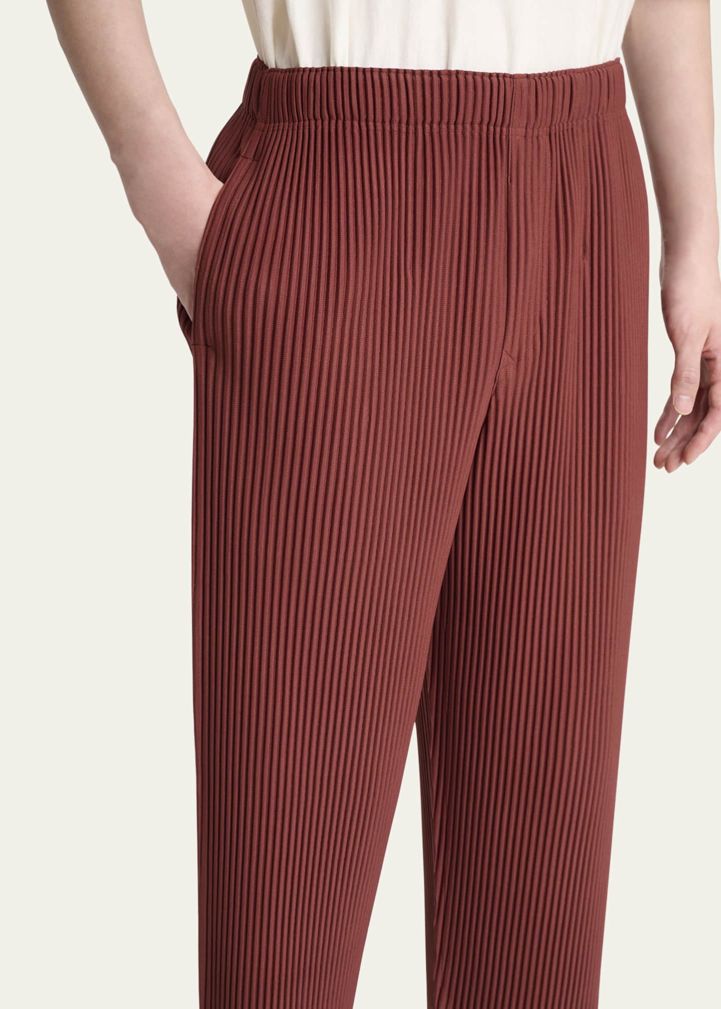 HOMME PLISSE ISSEY MIYAKE プリーツパンツ　レッド Homme Plisse Issey Miyake Men's Cropped Brown Pleated Trousers