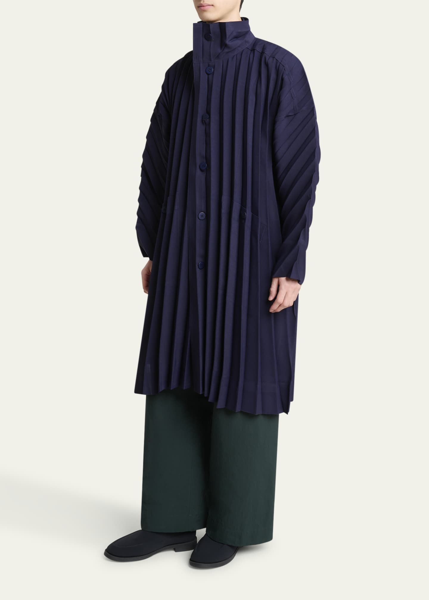 HOMME PLISSÉ ISSEY MIYAKE チェスターコート ネイビー Homme Plisse Issey Miyake Men's Navy Edge Pleated Overcoat