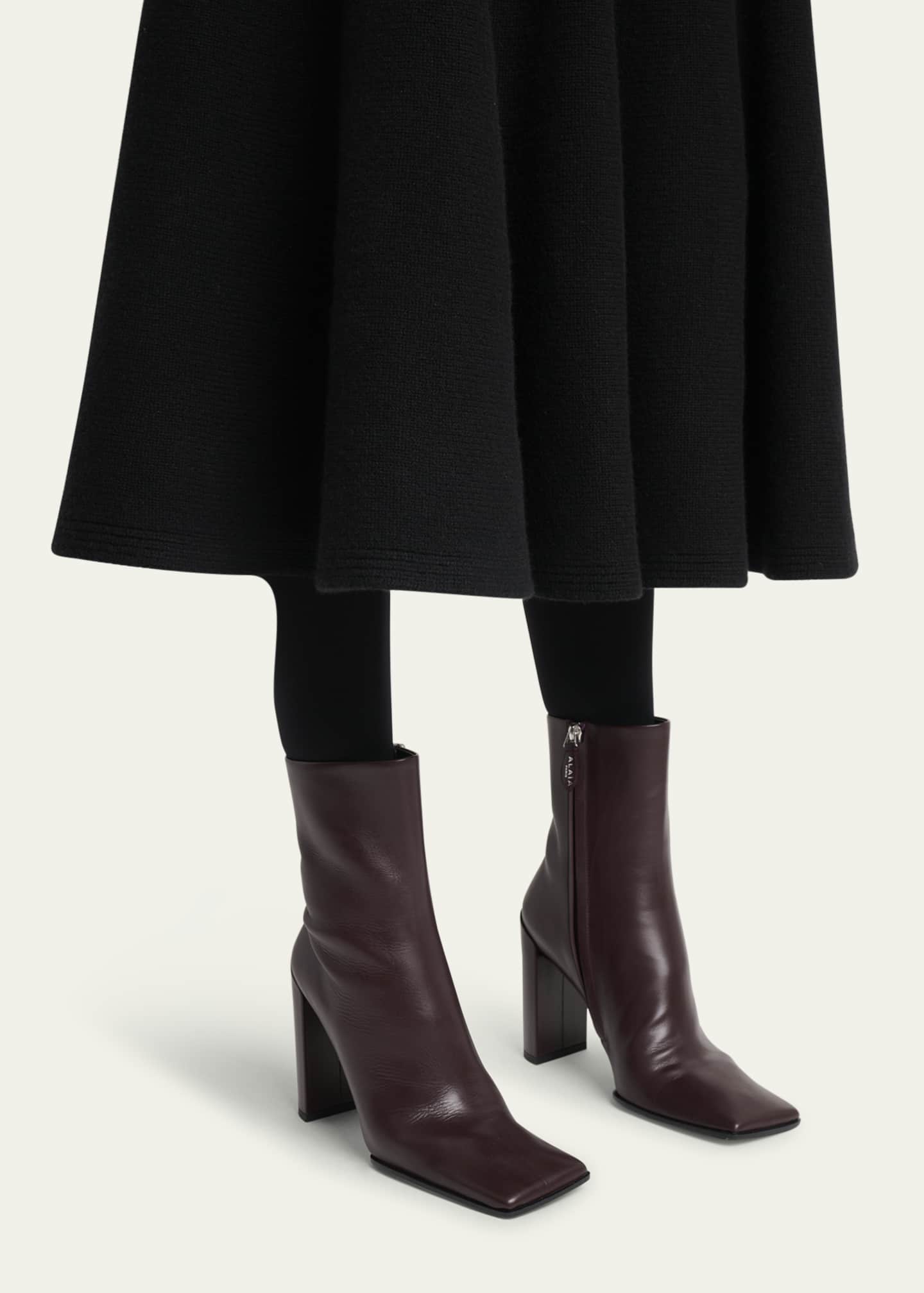 Square Calfskin Leather Ankle Boots