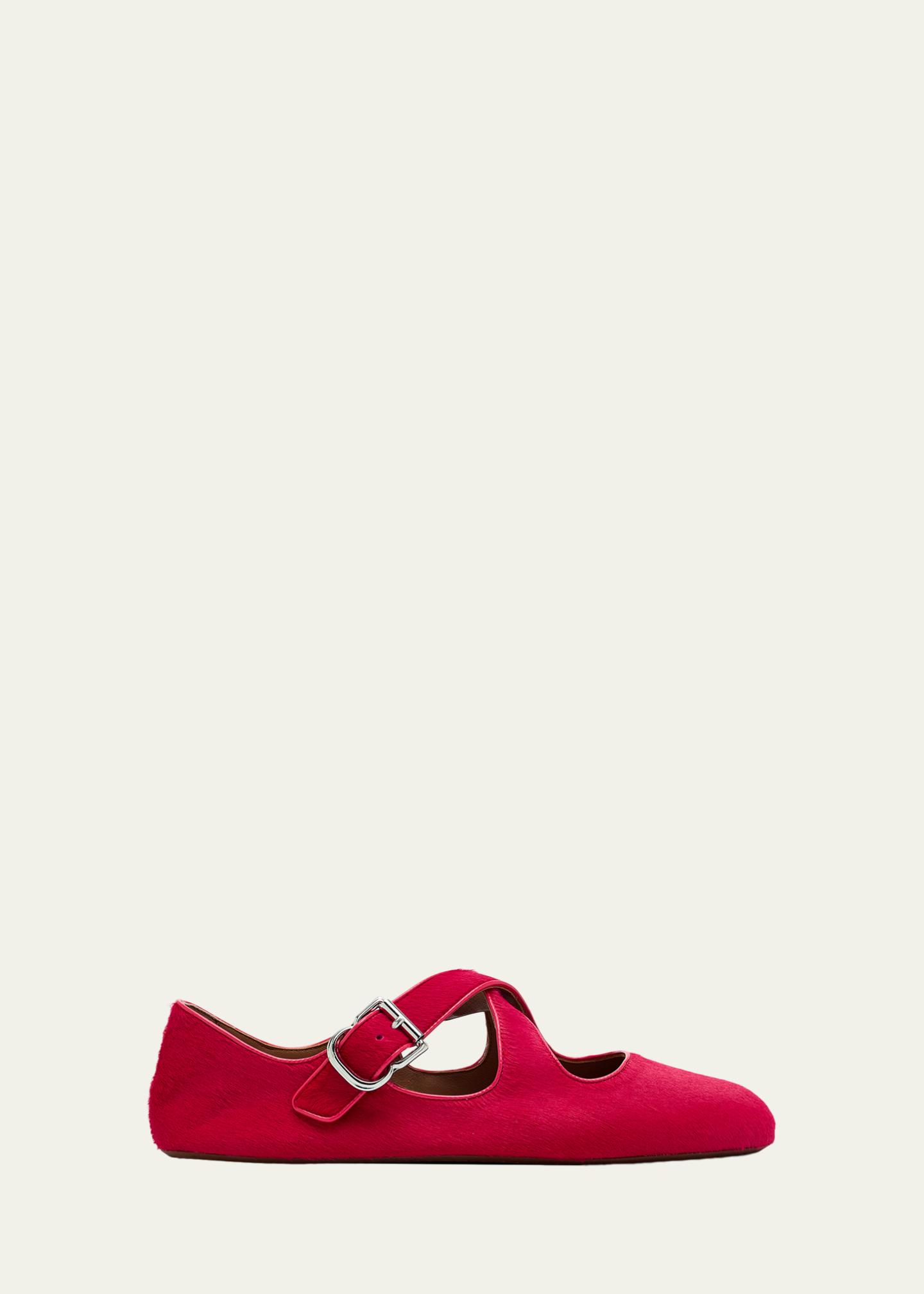 Bergdorf Goodman Crisscross Calf Hair Ballerina Flats