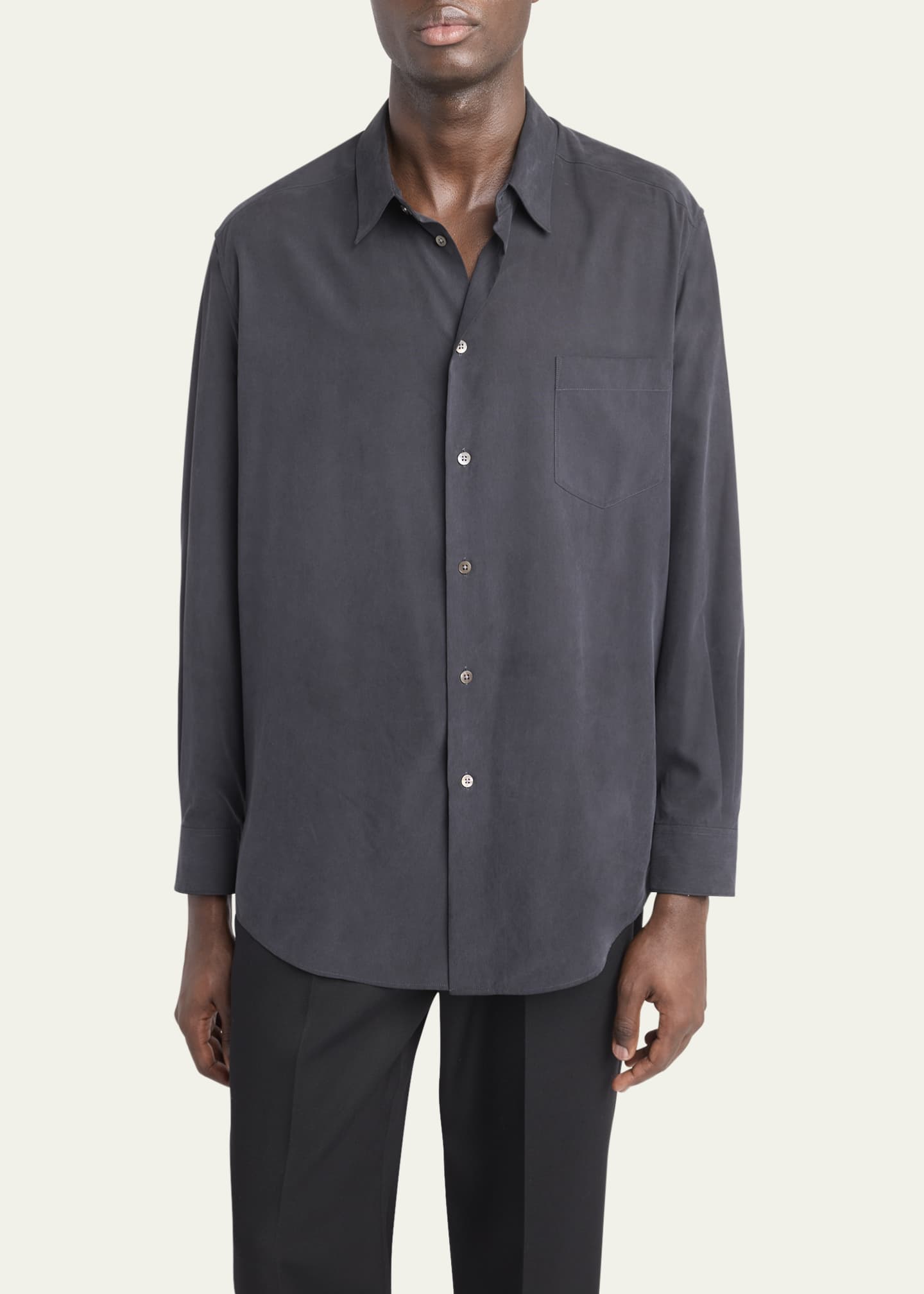 THE ROW Men's Briar Washed Silk Pocket Button-Down Shirt