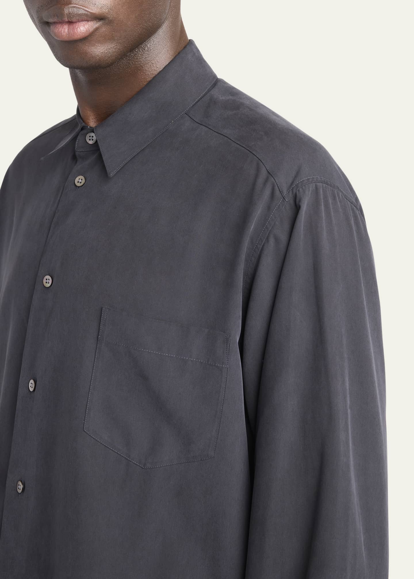 THE ROW Men's Briar Washed Silk Pocket Button-Down Shirt
