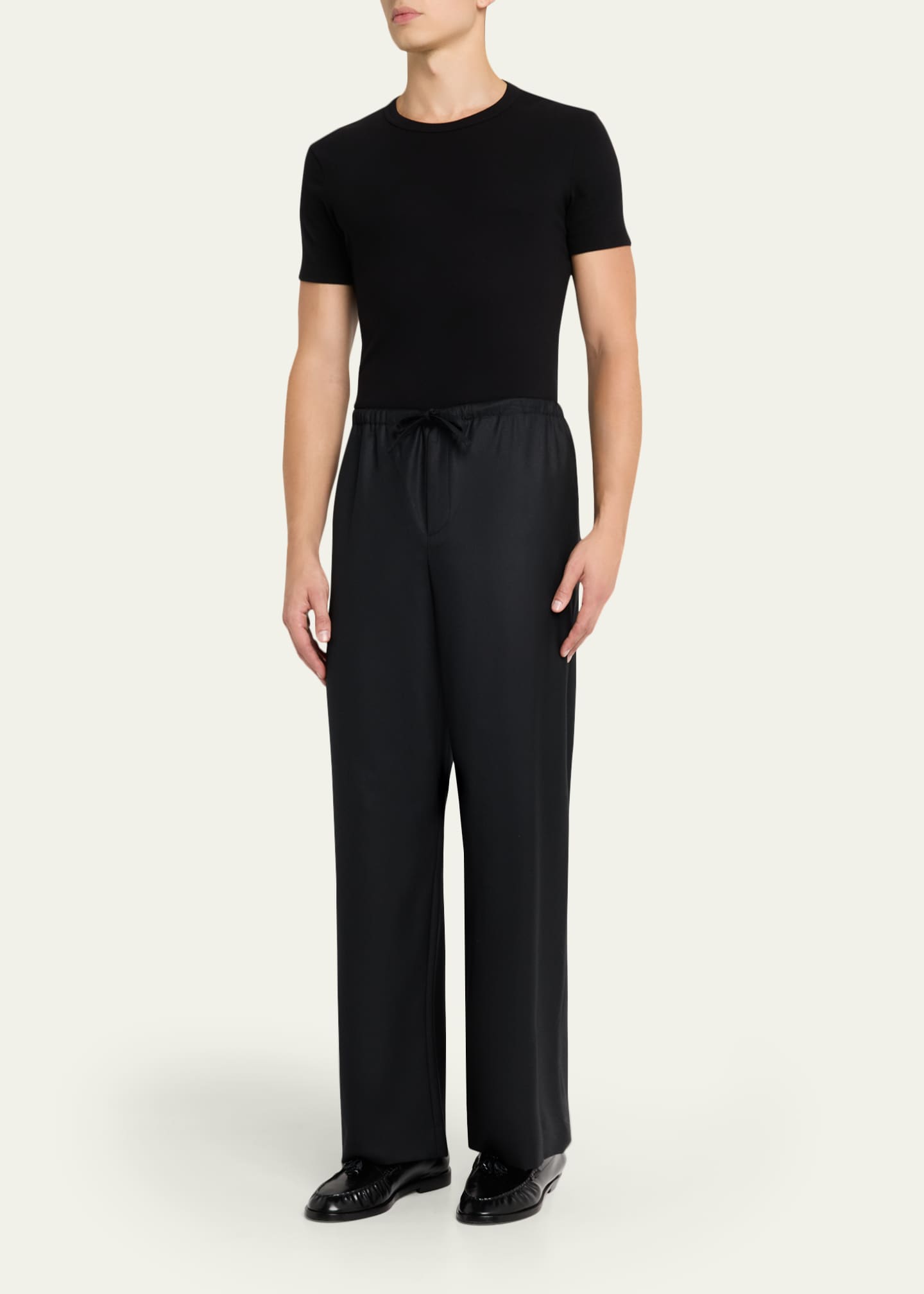 THE ROW Men's Xon Wool Flannel Relaxed-Fit Drawstring Pants