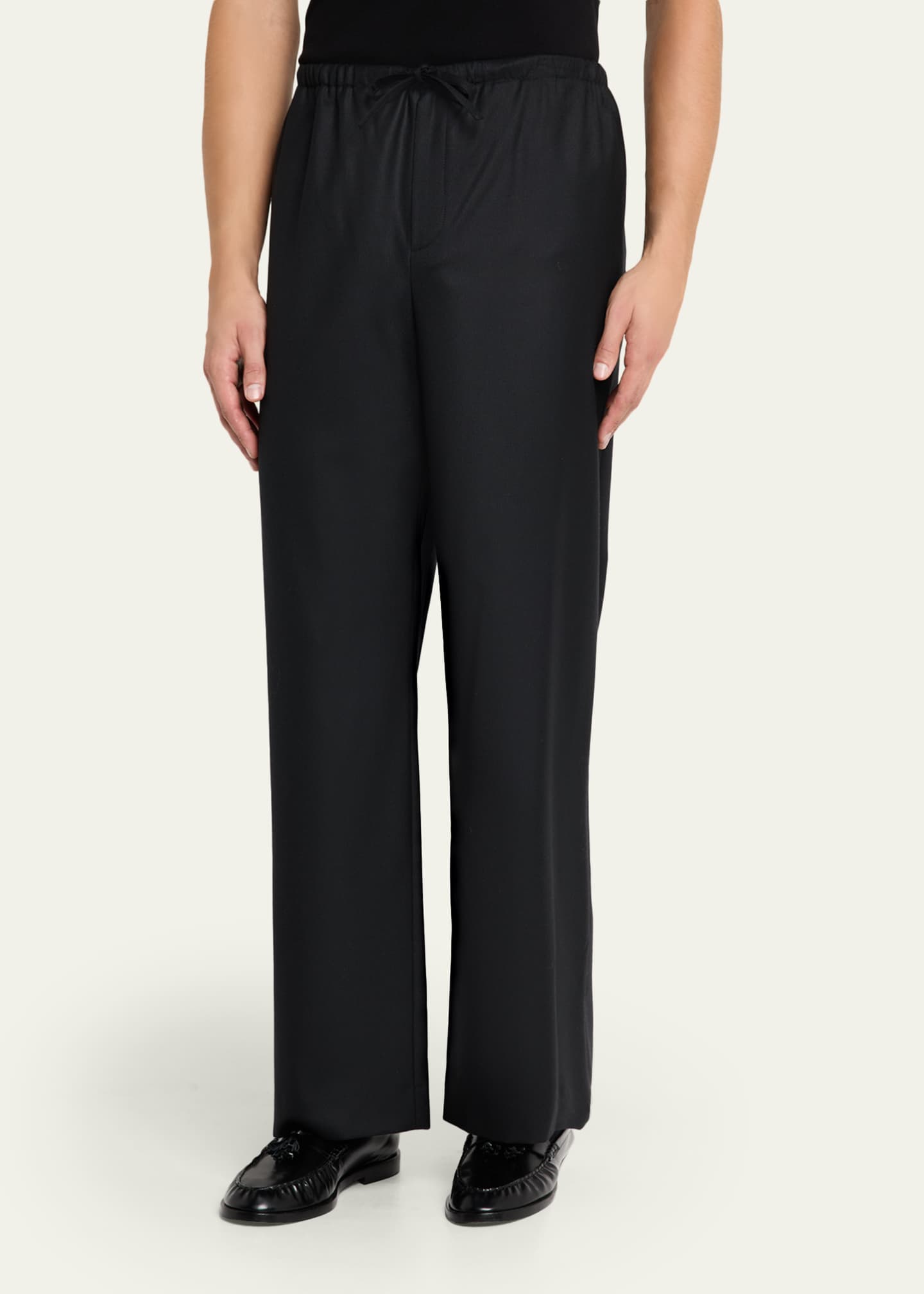 THE ROW Men's Xon Wool Flannel Relaxed-Fit Drawstring Pants