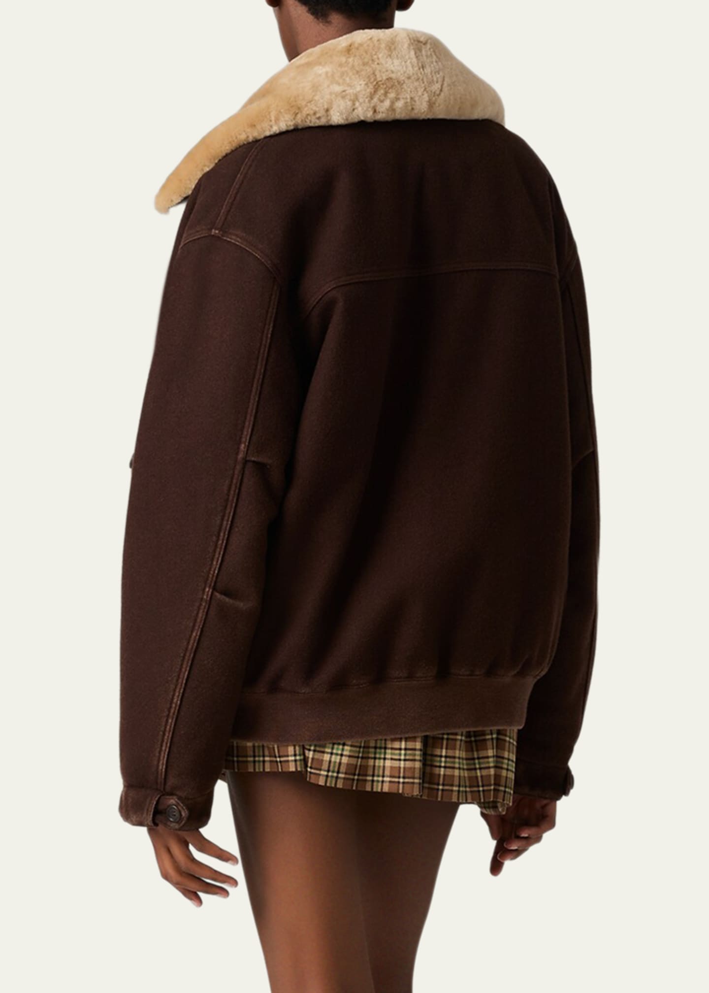 Miu Miu Lamb Shearling Collar Zip Barn Jacket - Bergdorf Goodman