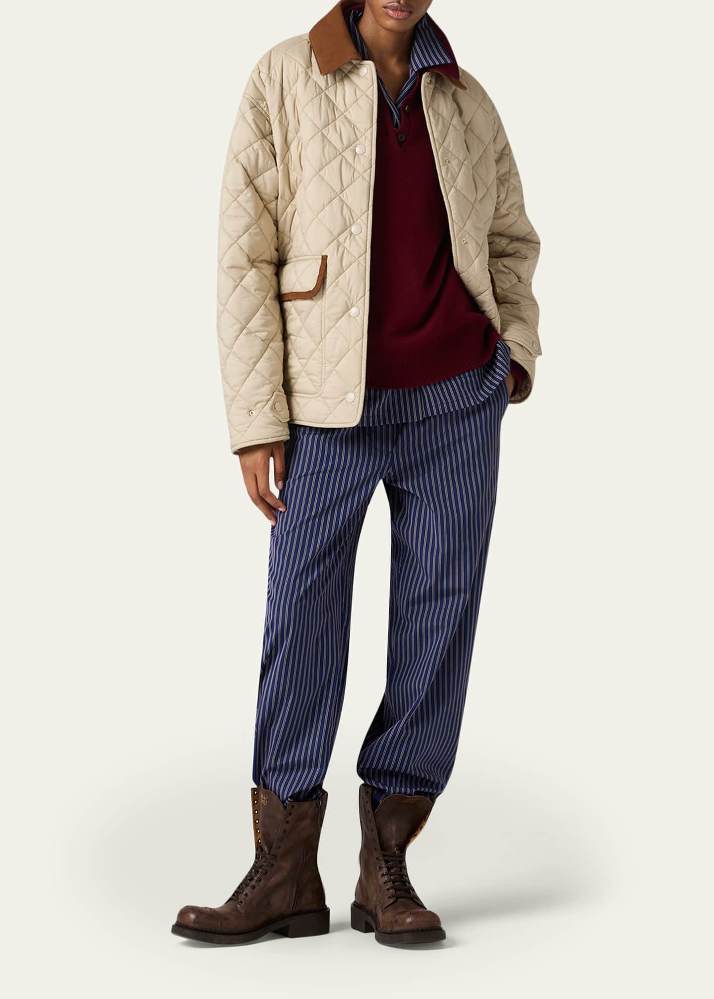 秋冬物★クリーニング済 希少miumiu メンズ千鳥格子2Bジャケット★48 Miu Miu Suede-Trim Quilted Barn Jacket - Bergdorf Goodman