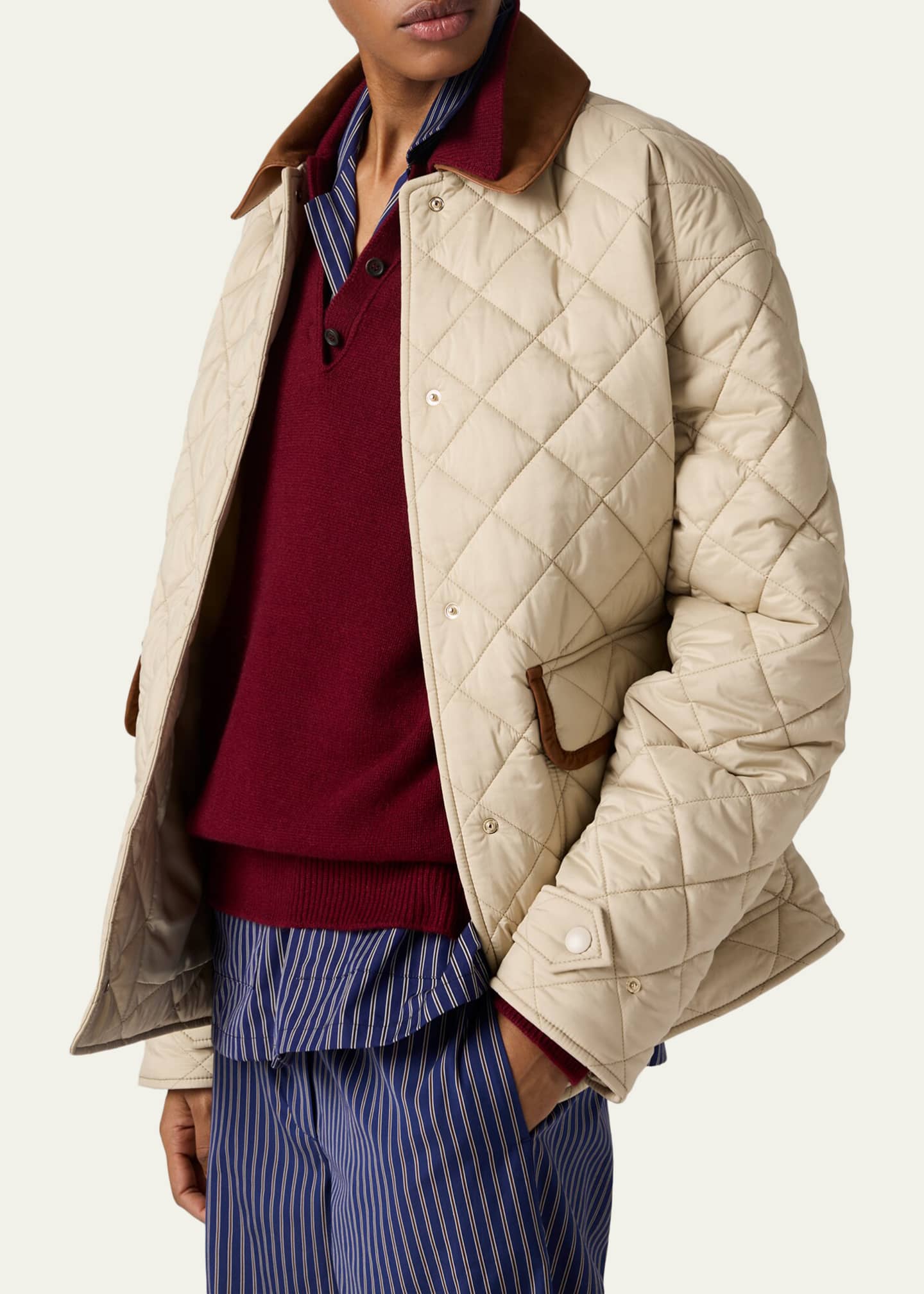 Miu Miu Suede-Trim Quilted Barn Jacket - Bergdorf Goodman
