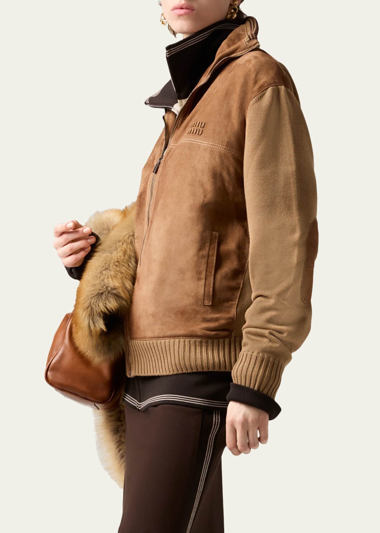 Miu Miu Suede & Wool Knit Jacket - Bergdorf Goodman