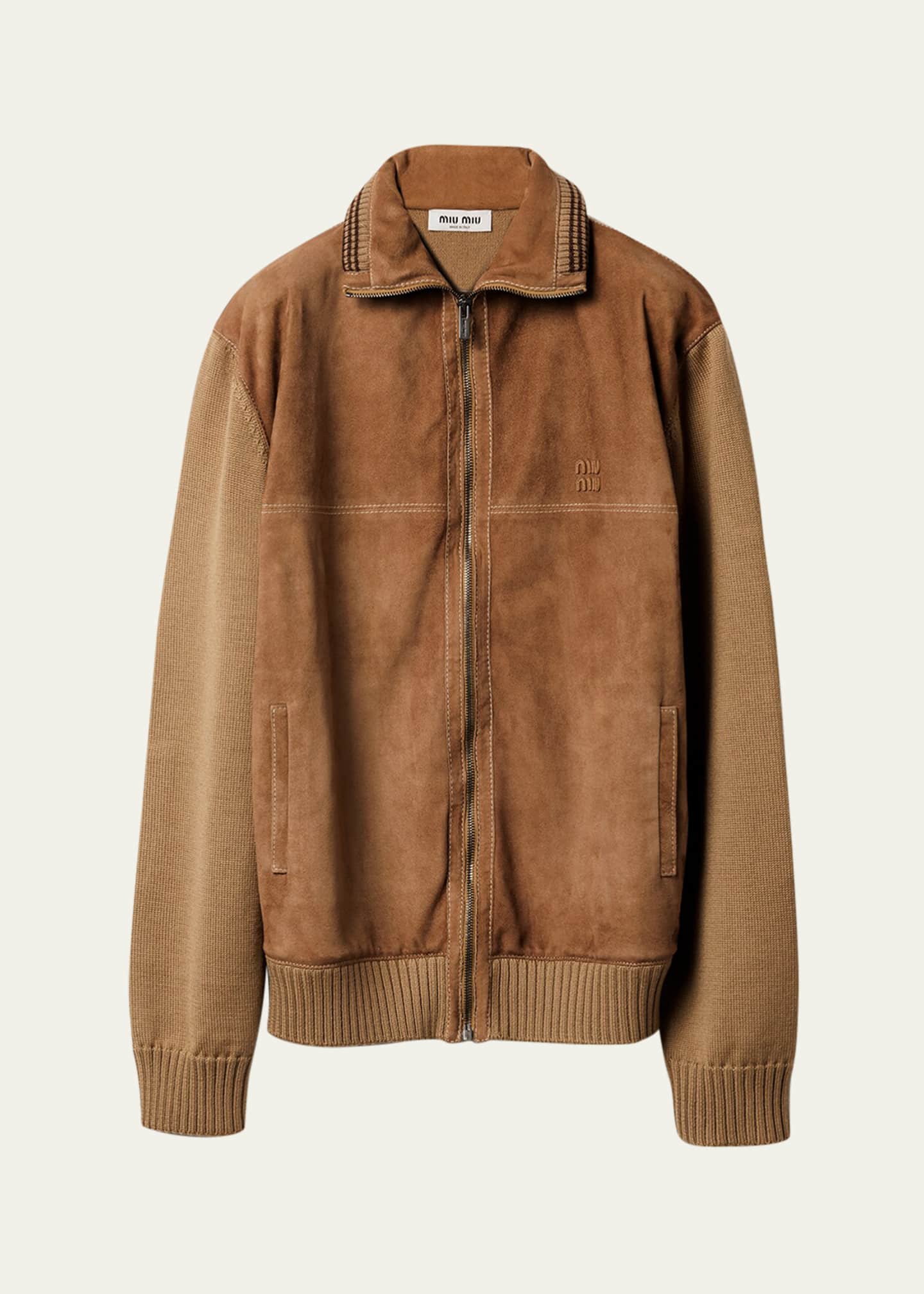 Miu Miu Suede & Wool Knit Jacket - Bergdorf Goodman