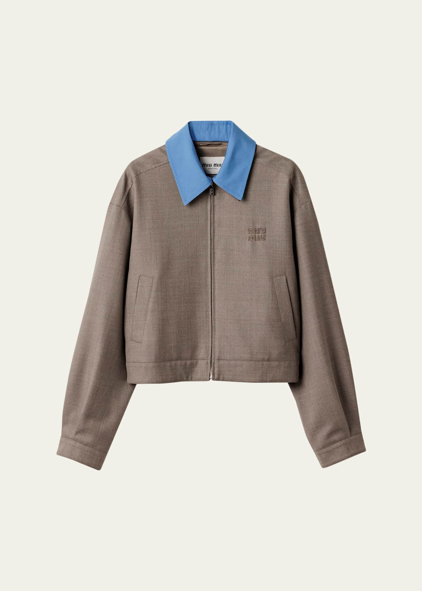 美品★ ESSENTIAL CURVE COLLAR JACKET Miu Miu Contrast Collar Zip Crop Jacket - Bergdorf Goodman
