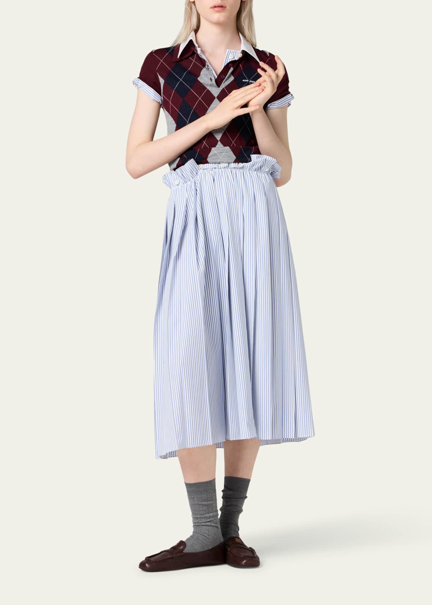 Striped Short-Sleeve Midi Shirtdress